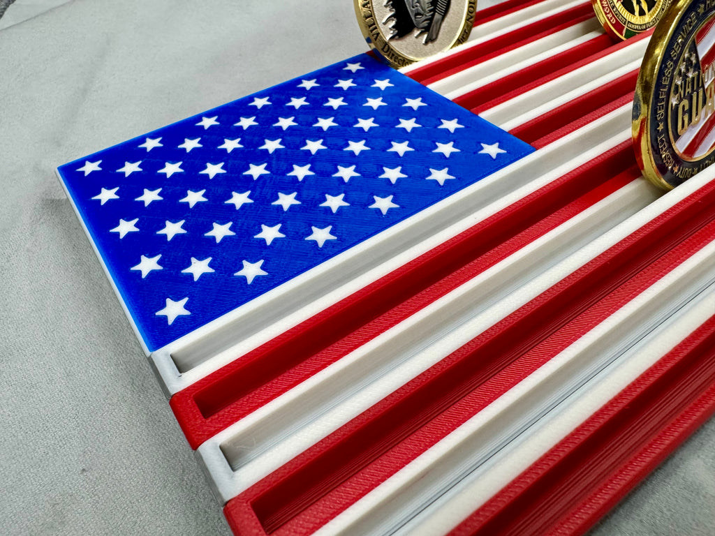 American Flag Challenge Coin Display – 3D Printed Patriotic Coin Holder (5” x 9.5”)