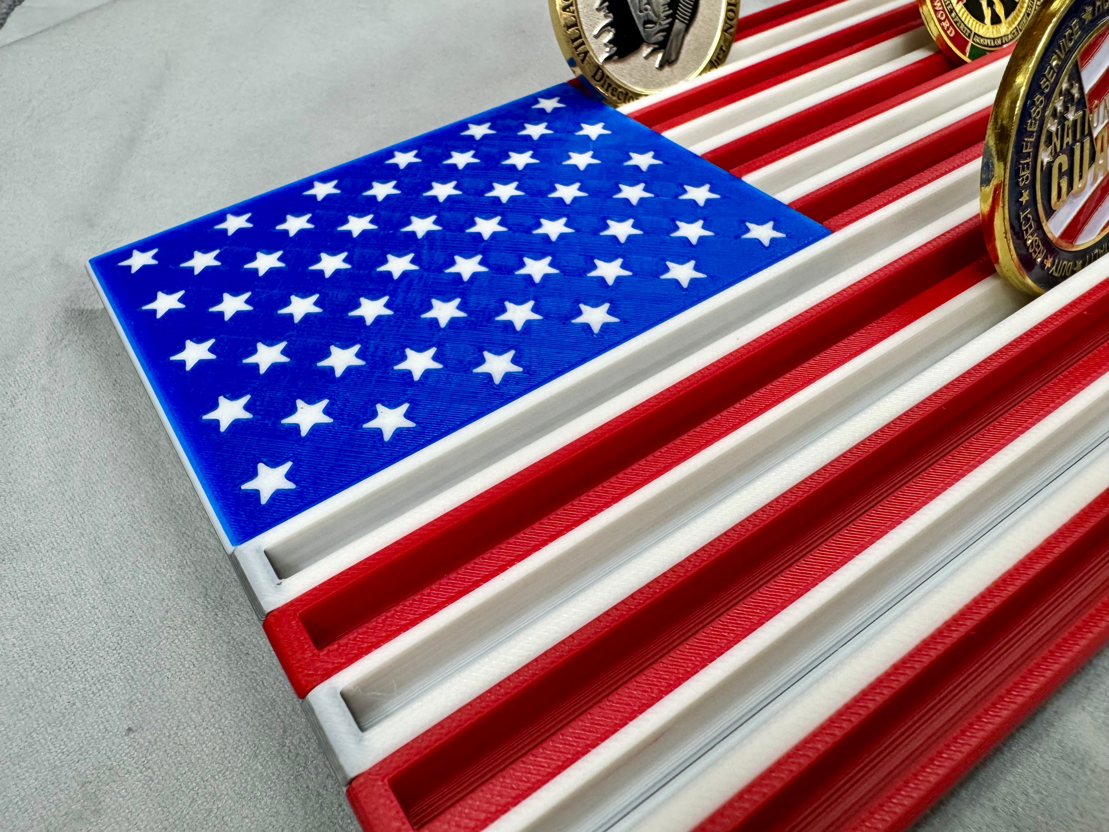 American Flag Challenge Coin Display – 3D Printed Patriotic Coin Holder (5” x 9.5”)