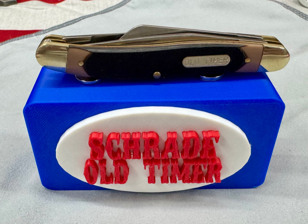 Schrade Old Timer Magnetic Knife Display Red, White & Blue 3D Printed Stand Classic Collector Display