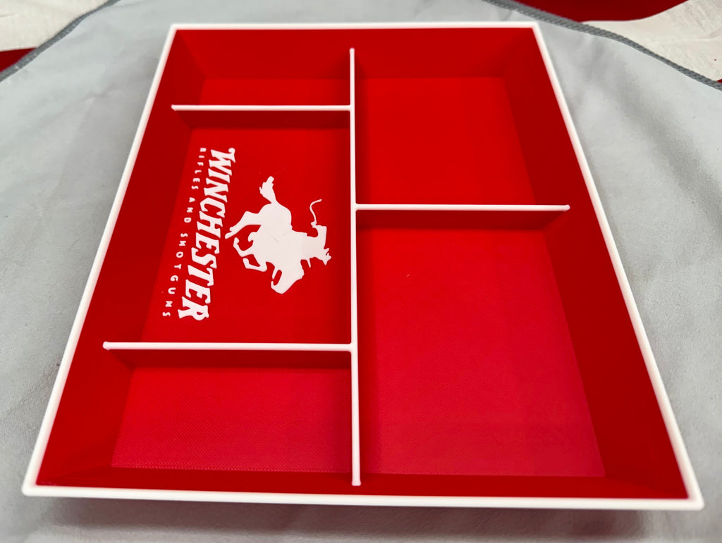 3D Printed Winchester Valet Tray – Red & White Catch-All Organizer w/ 5 Compartments for EDC, Keys & Pocket Dump