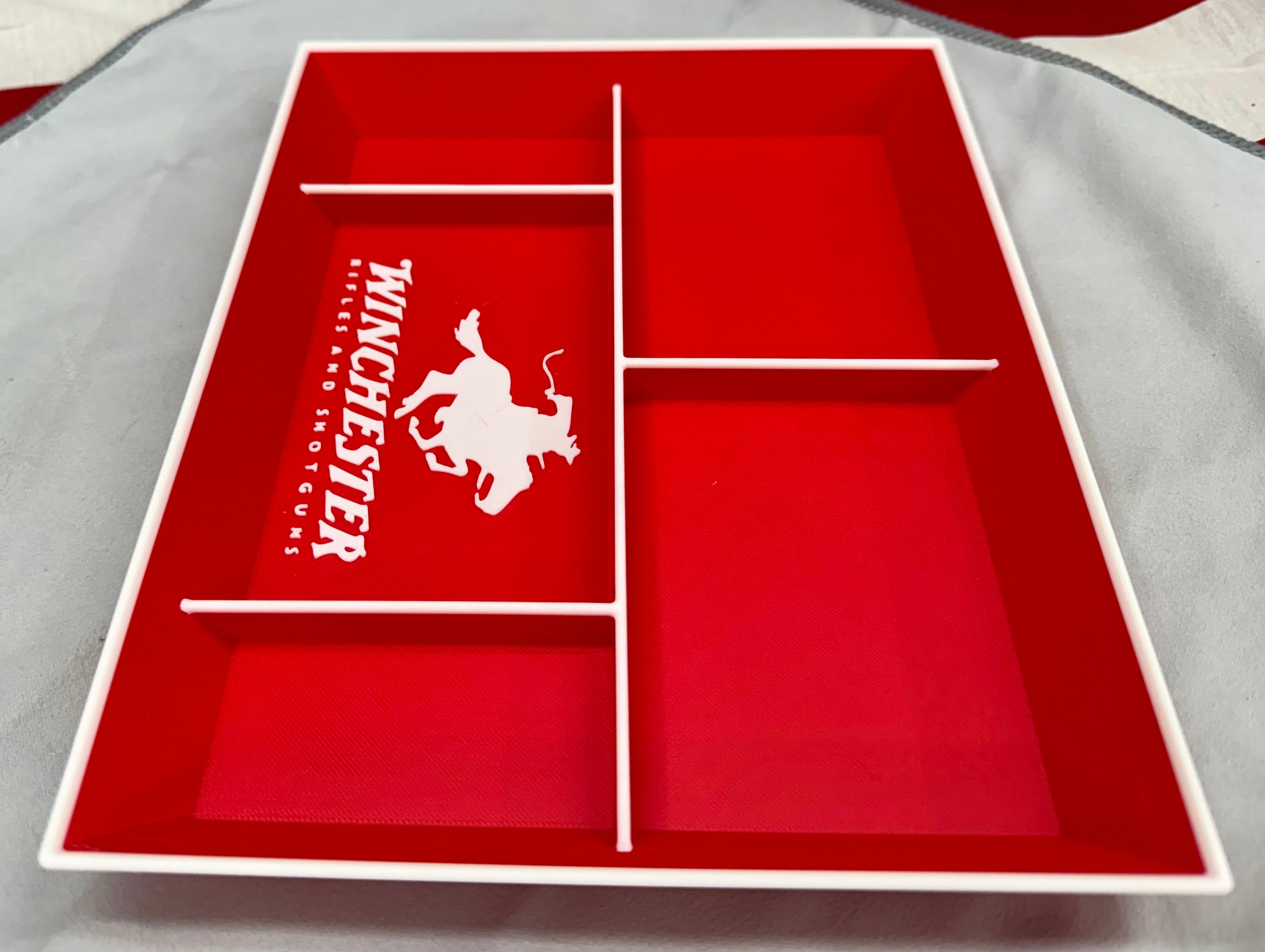 3D Printed Winchester Valet Tray – Red & White Catch-All Organizer w/ 5 Compartments for EDC, Keys & Pocket Dump