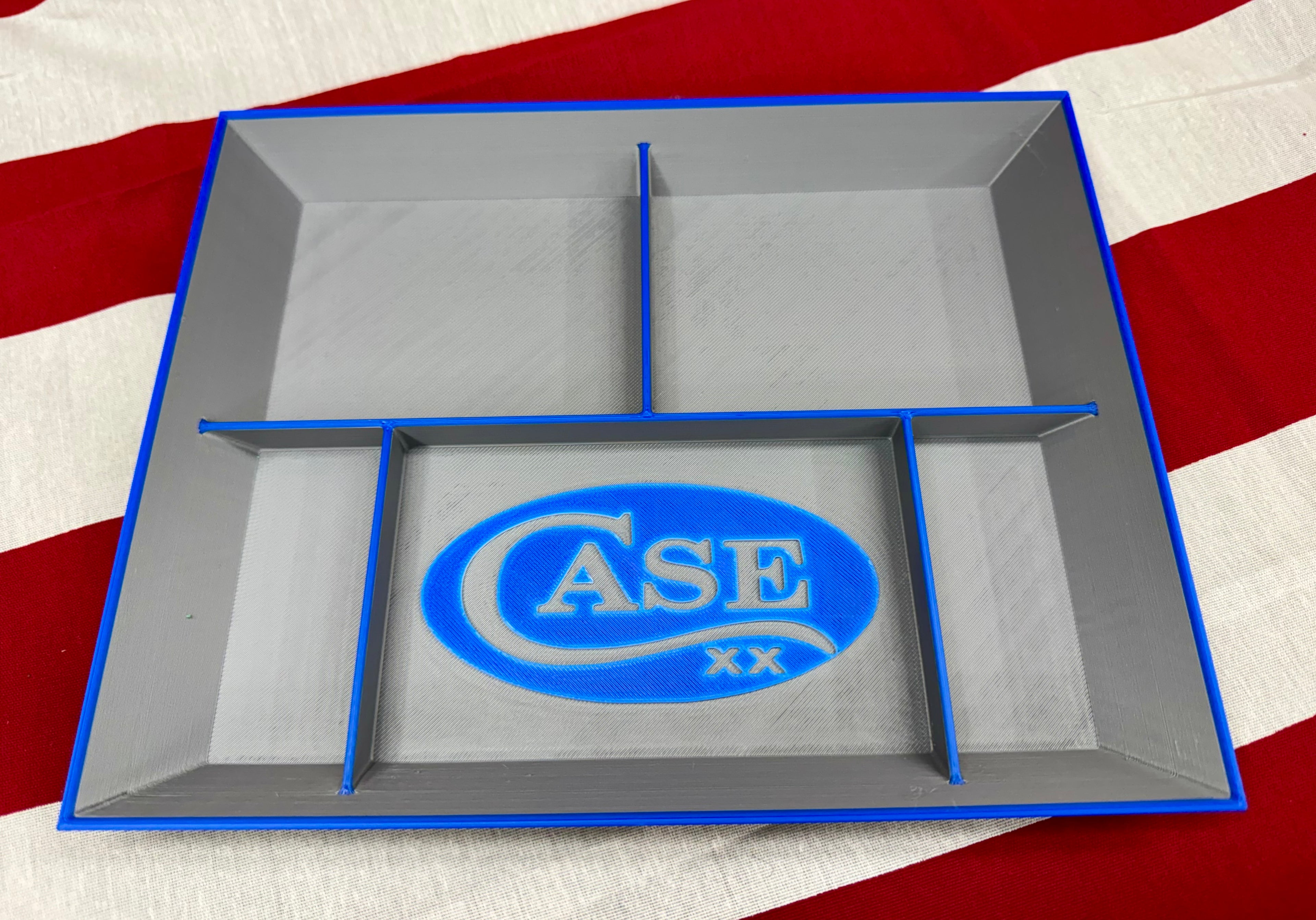 Blue & Gray Case XX EDC Pocket Dump Tray – 3D Printed Organizer | Knife Collector Catch-All Tray (8” x 10”)