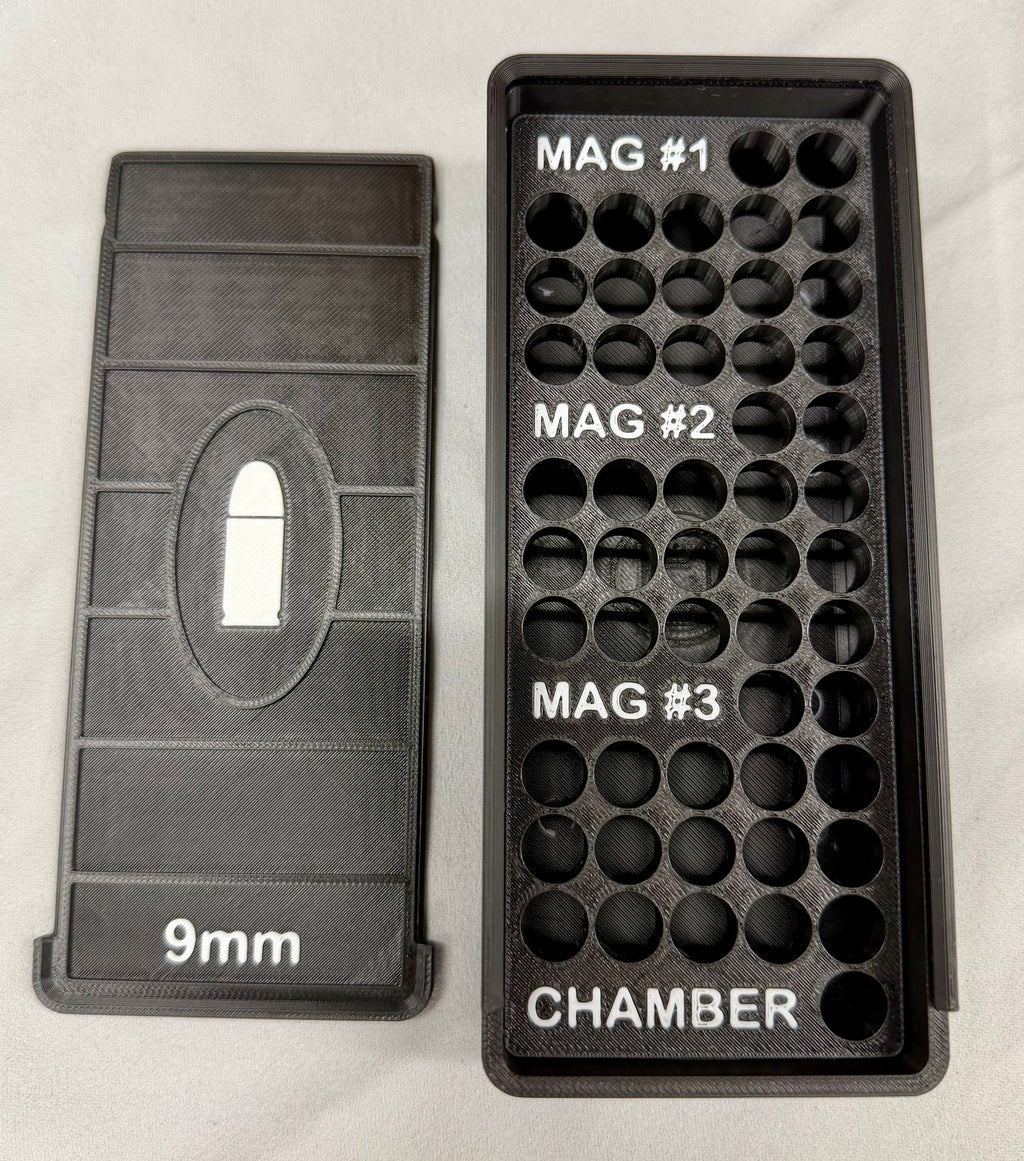52 Round 9mm Ammo Box In Black & White 3D Printed Sliding Lock Case