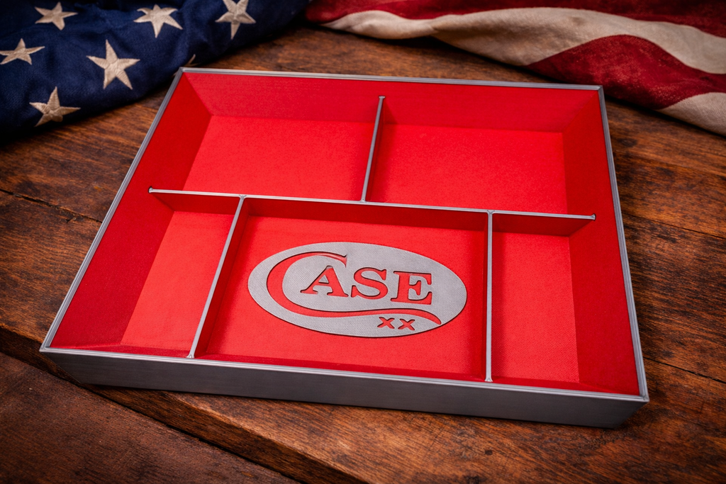 Case XX EDC Dump Tray – Red & Grey 3D Printed Valet Tray Organizer – Knife, Wallet & Pocket Carry Storage – 8x10 Tray