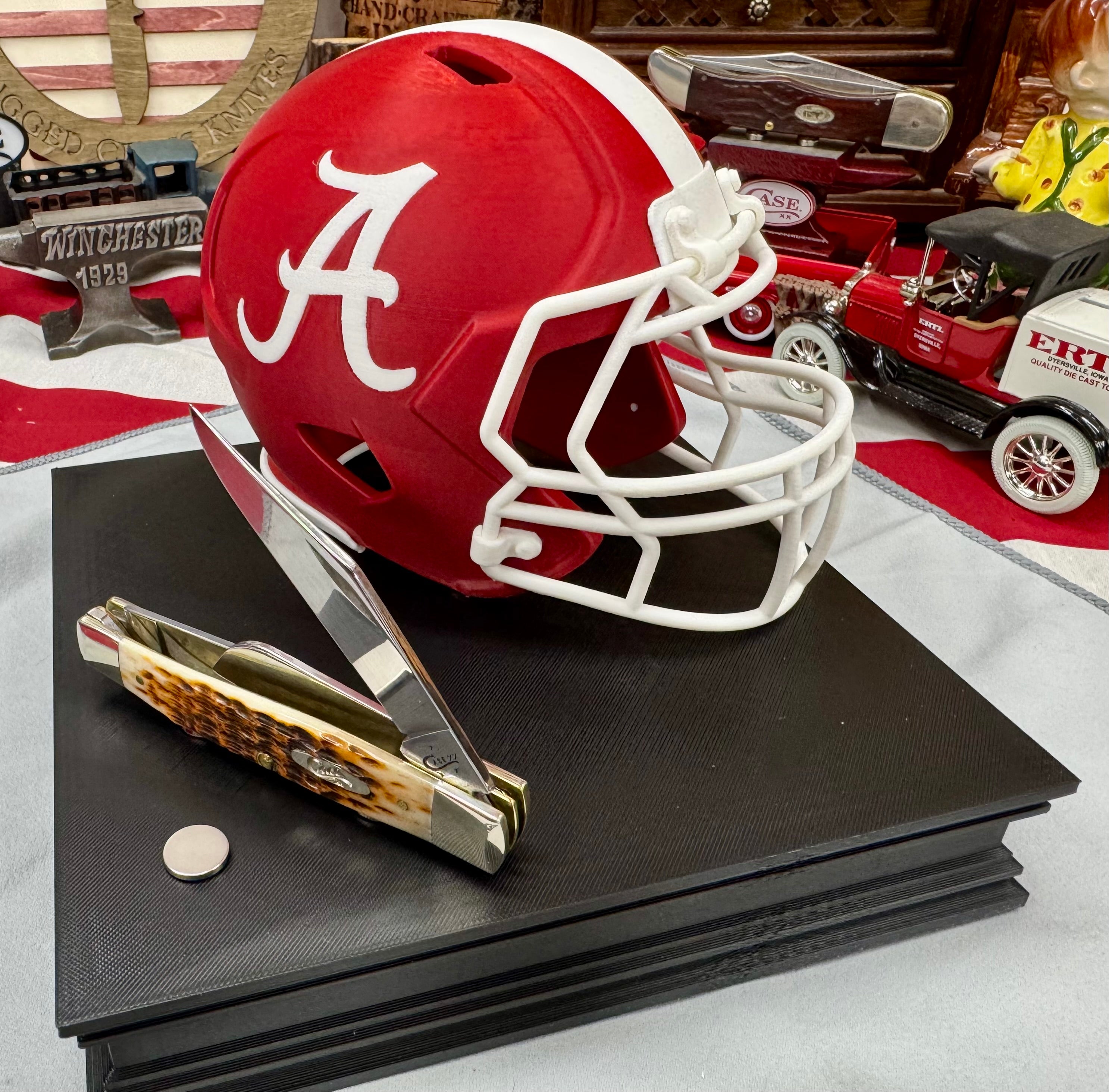 Alabama Crimson Tide Helmet Knife Display – 3D Printed Magnetic Collector Stand (8” x 8”)