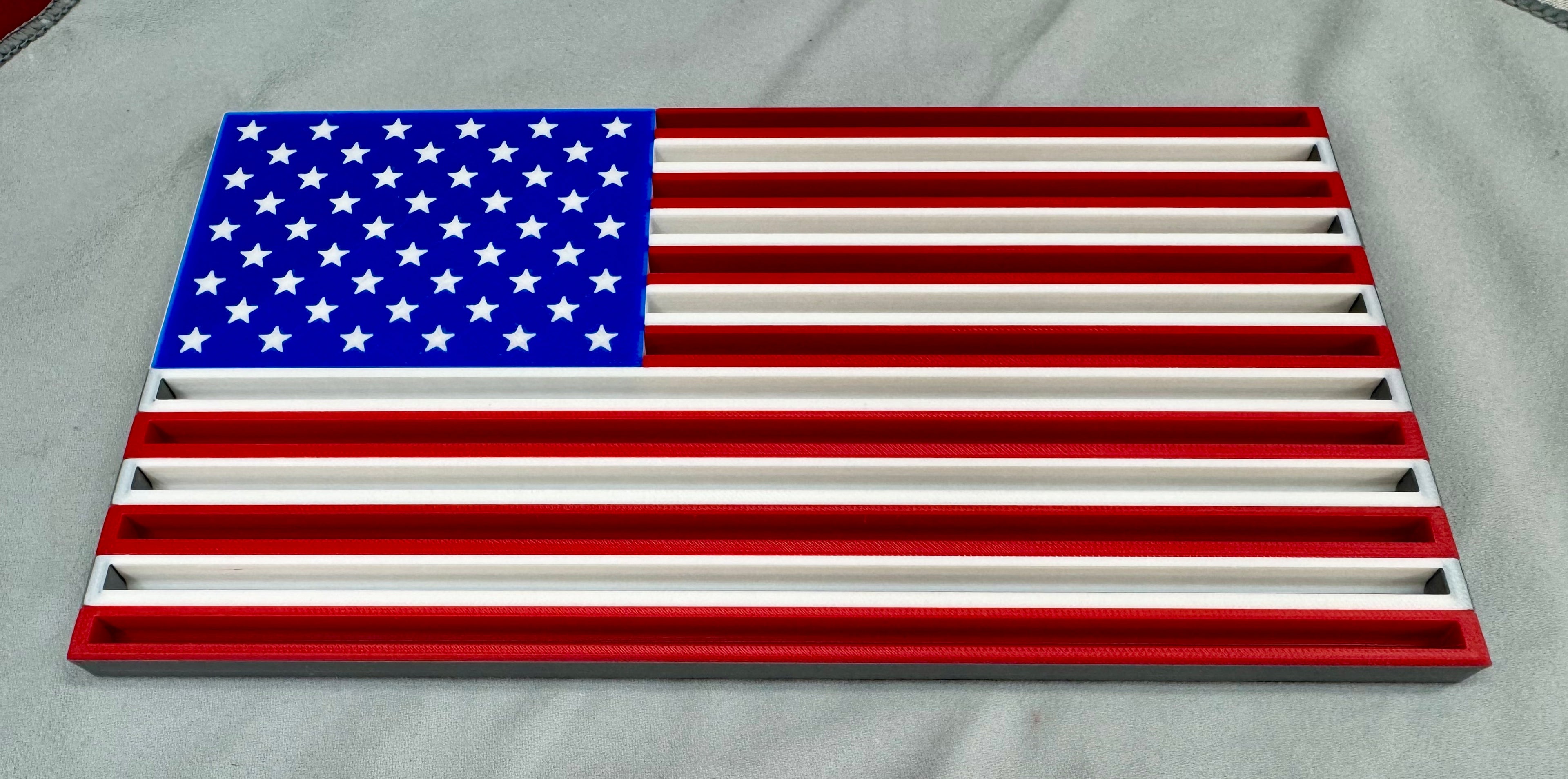 American Flag Challenge Coin Display – 3D Printed Patriotic Coin Holder (5” x 9.5”)