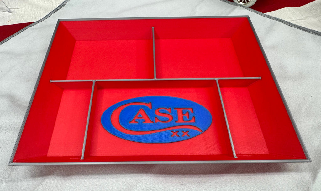 Case XX EDC Dump Tray – 3D Printed Valet Tray Organizer (Red/Blue/Grey) – Knife, Wallet & Pocket Carry Storage – 8x10 Display Tray