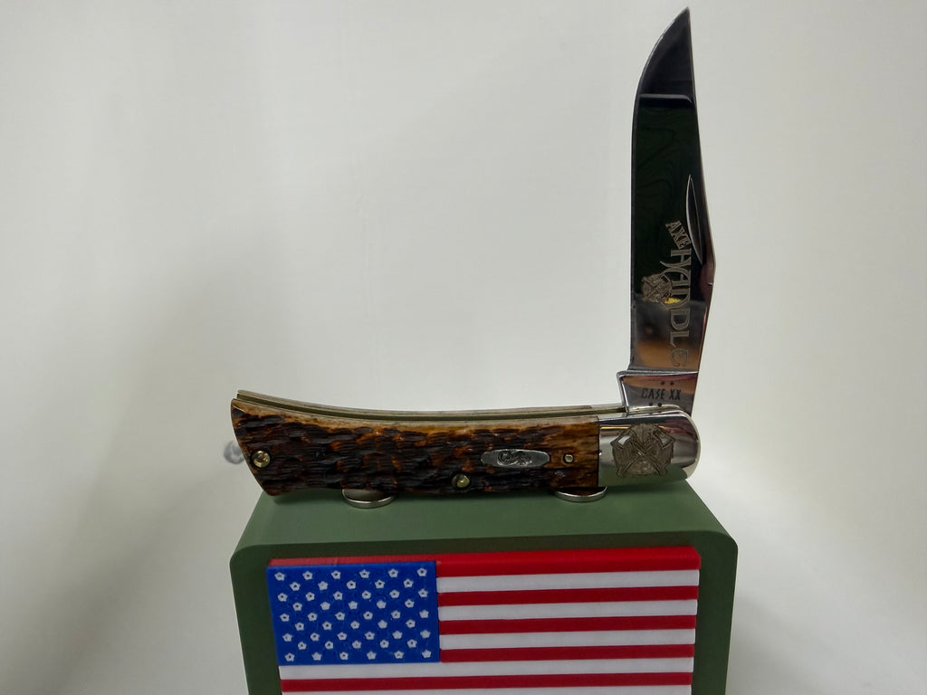 2026 Case XX Axe Handle – Custom Dark Amber Bone – Crossed Axe Edition