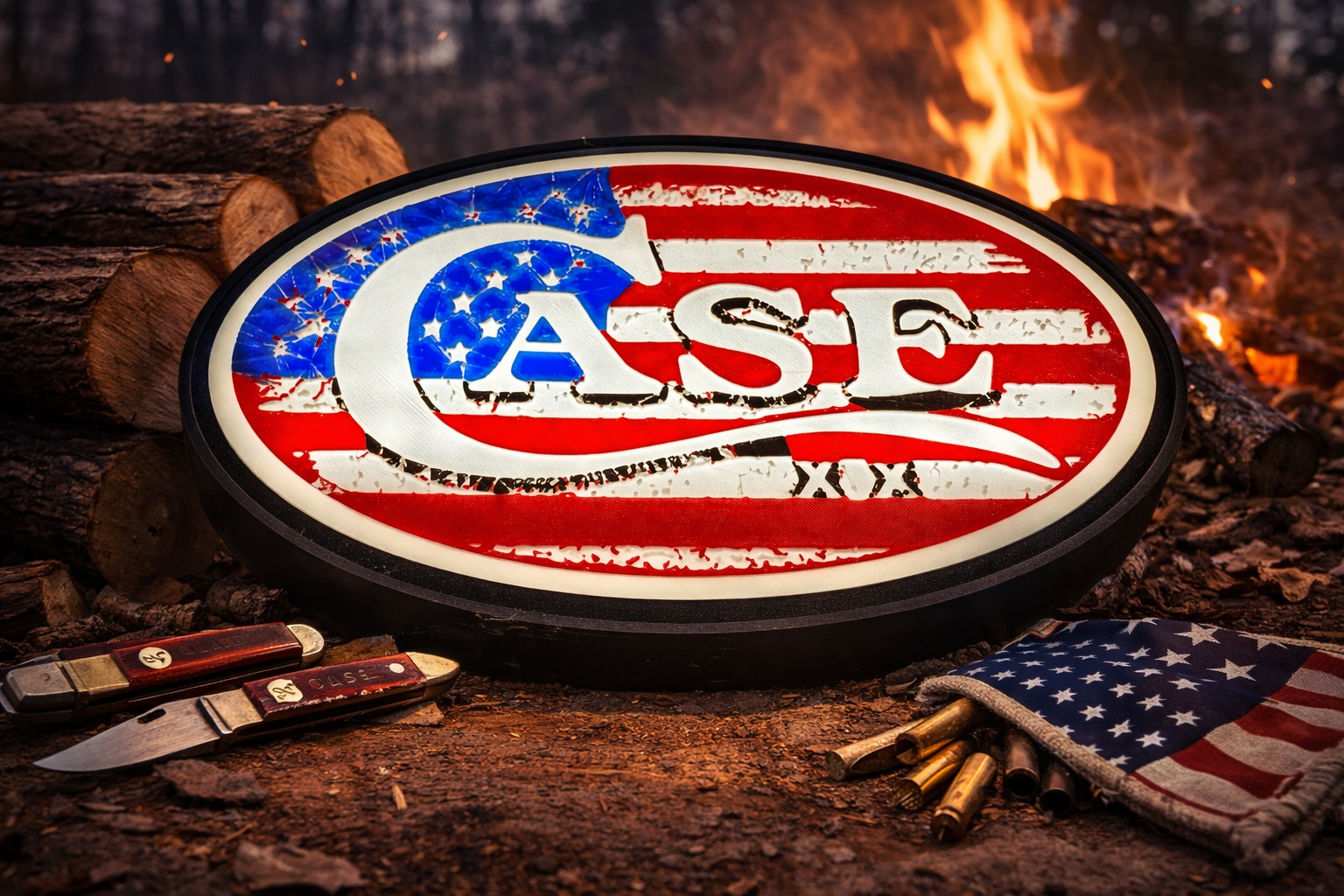 Limited Run Case XX American Flag Light Box – 3D Printed LED Knife Display Sign (10x6x1 1/2)