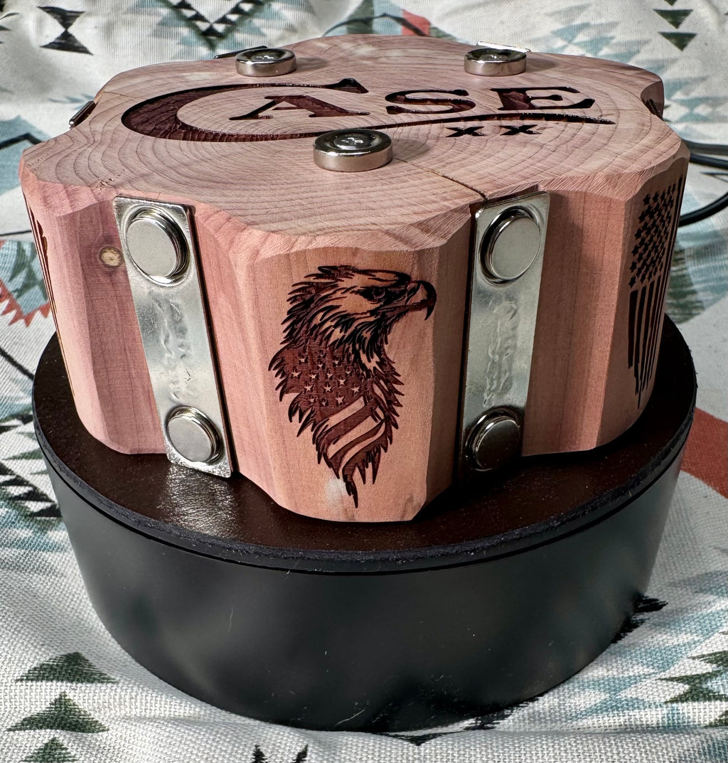 Handcrafted Rotating Cedar Case XX Collector Display – Patriotic 6 Knife Stand (One of a Kind)