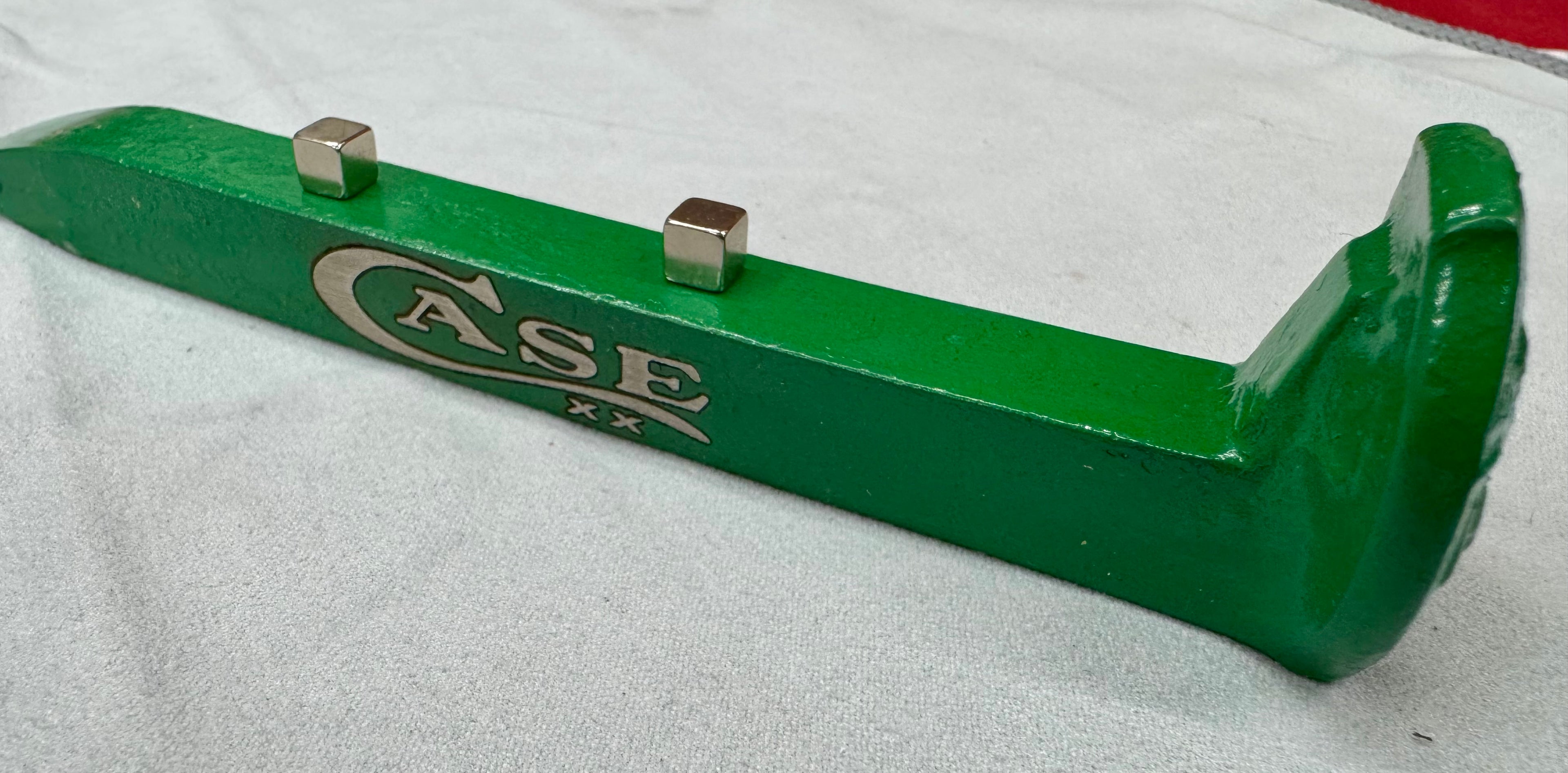 Case XX Green Railroad Spike Knife Display – Magnetic Pocket Knife Stand – Repurposed Railroad Spike