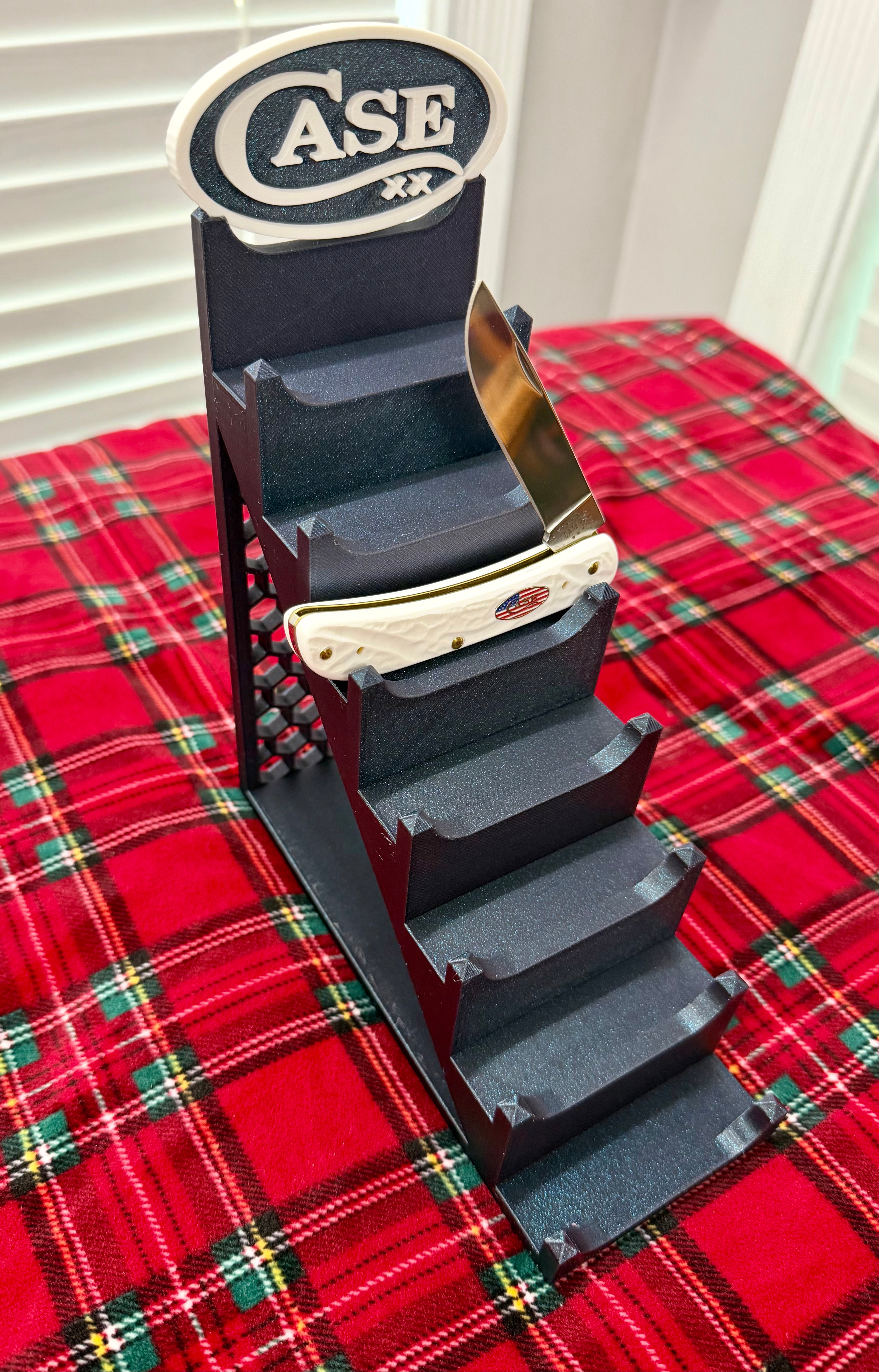 Case XX 7-Tier Knife Display Tower 3D Printed Collector Stand Titanium with White