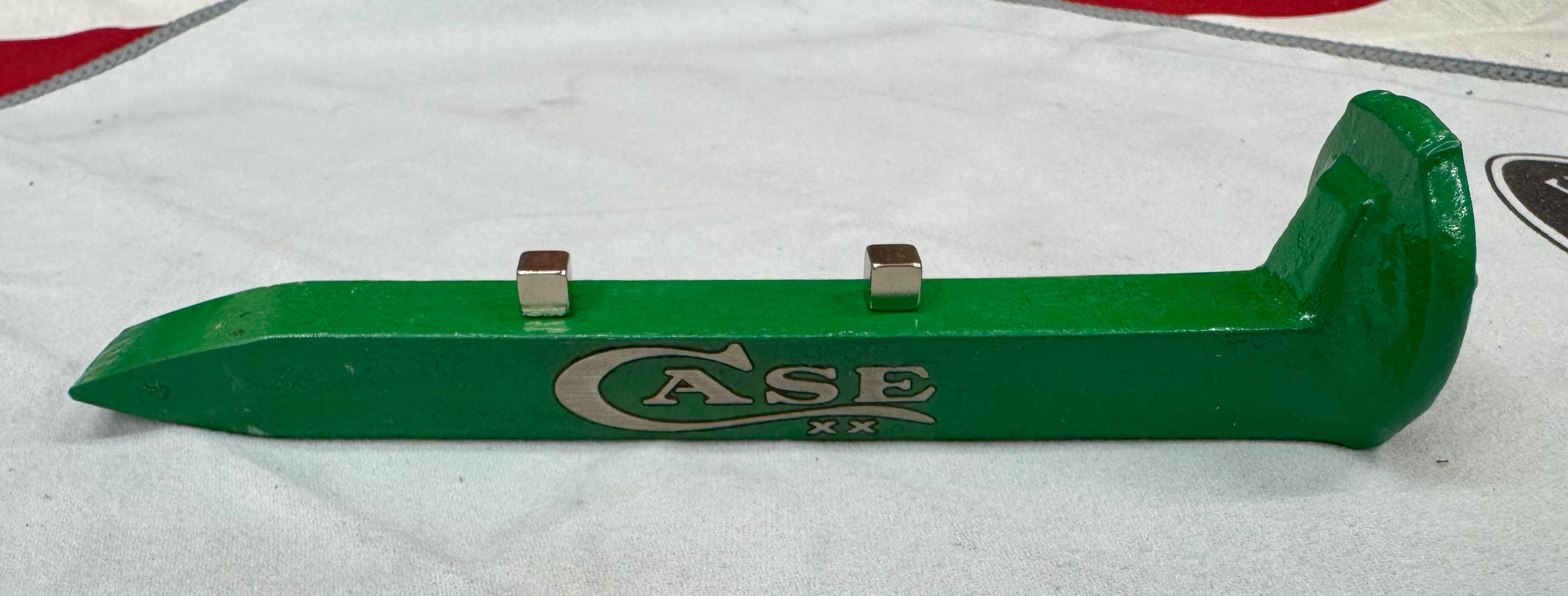 Case XX Green Railroad Spike Knife Display – Magnetic Pocket Knife Stand – Repurposed Railroad Spike