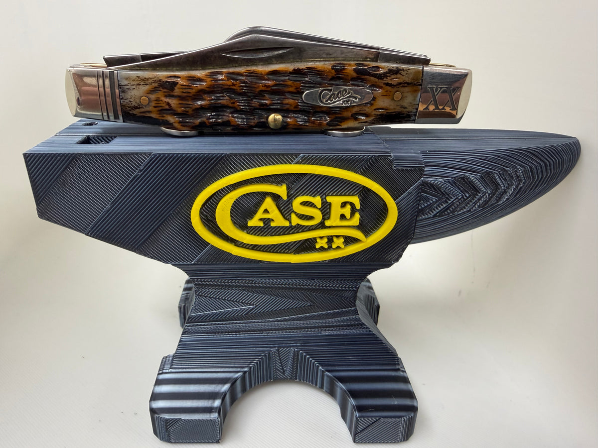 Darkened Case XX Stockman Custom Engraved Knife with 3D Printed Anvil Display