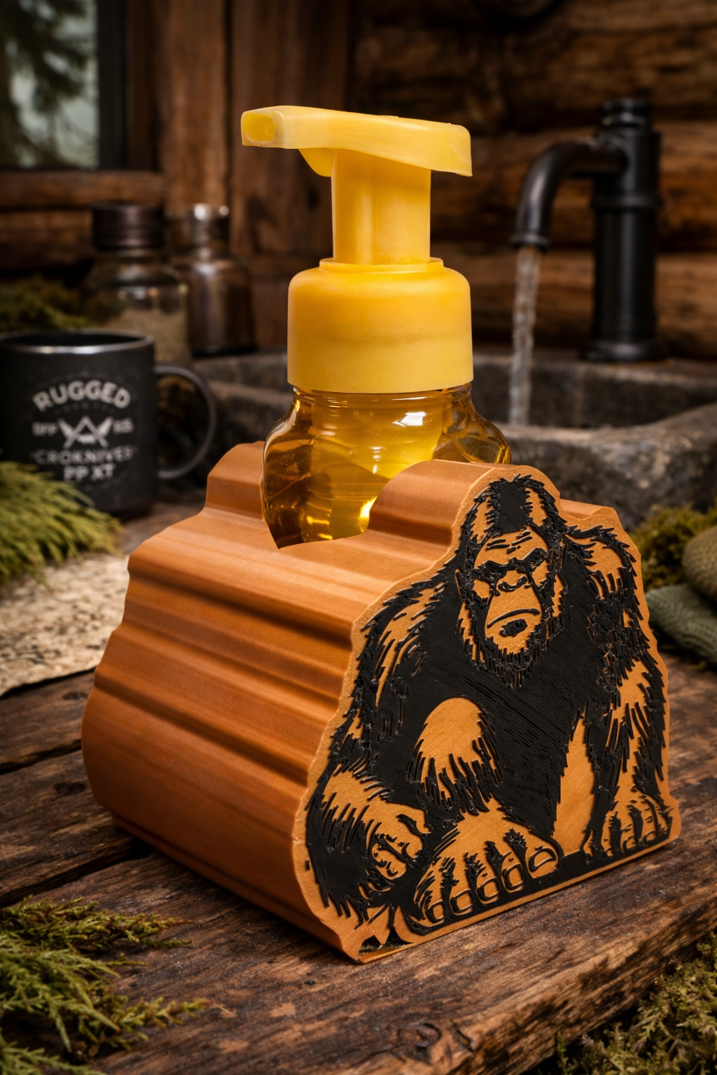 Sasquatch Foaming Soap Dispenser Holder – 3D Printed Rustic Bathroom Decor | Rugged Finds Collection