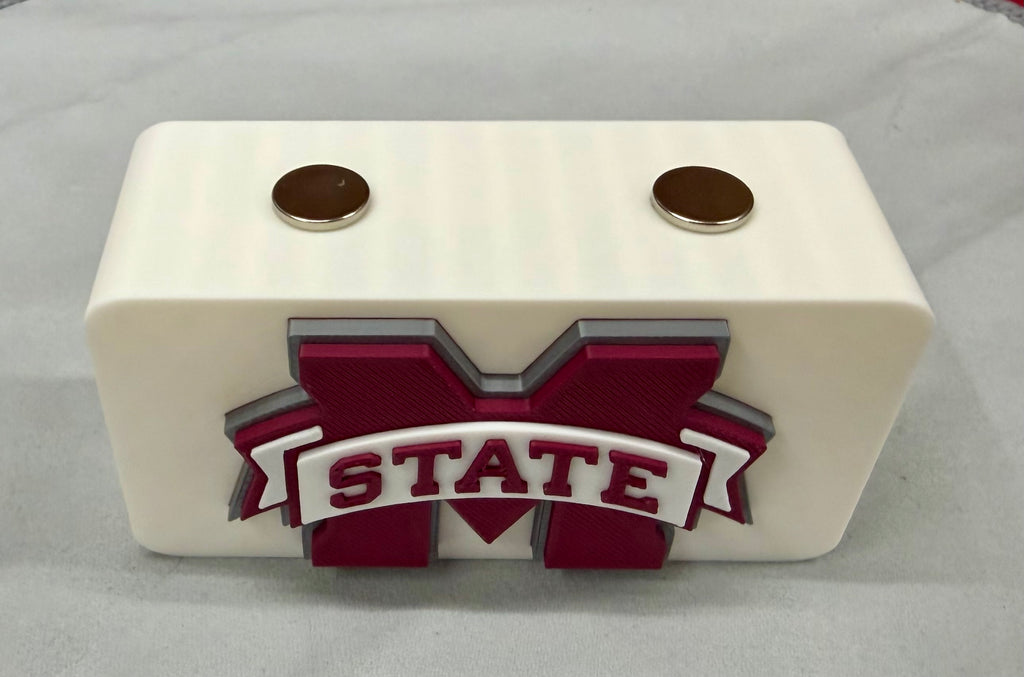 Mississippi State Knife Display In White & Maroon Magnetic 3D Printed Stand (4” x 2”)