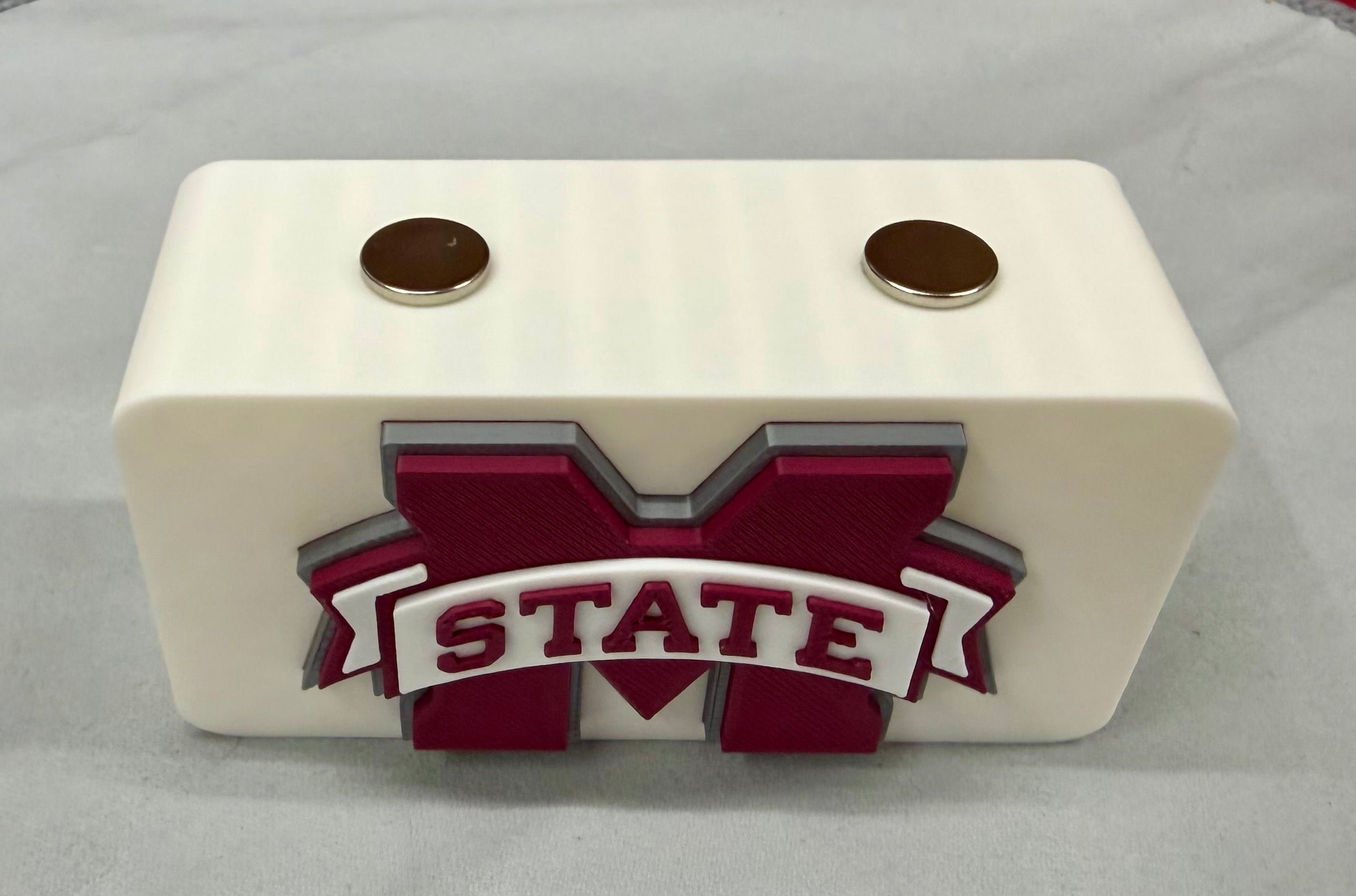 Mississippi State Knife Display In White & Maroon Magnetic 3D Printed Stand (4” x 2”)