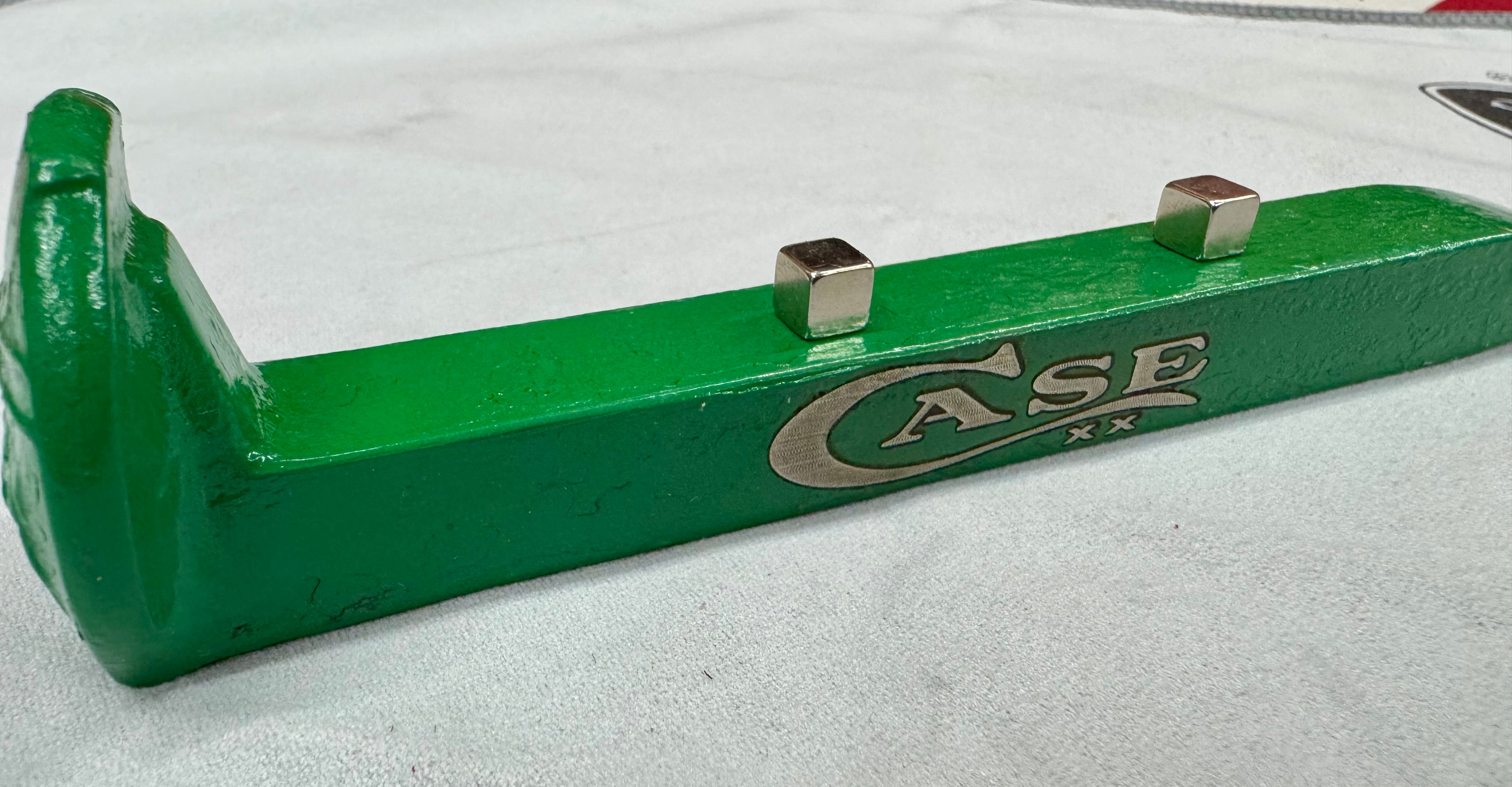 Case XX Green Railroad Spike Knife Display – Magnetic Pocket Knife Stand – Repurposed Railroad Spike