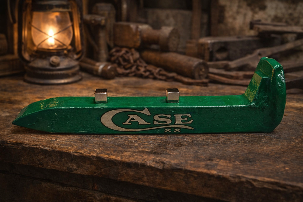 Case XX Green Railroad Spike Knife Display – Magnetic Pocket Knife Stand – Repurposed Railroad Spike