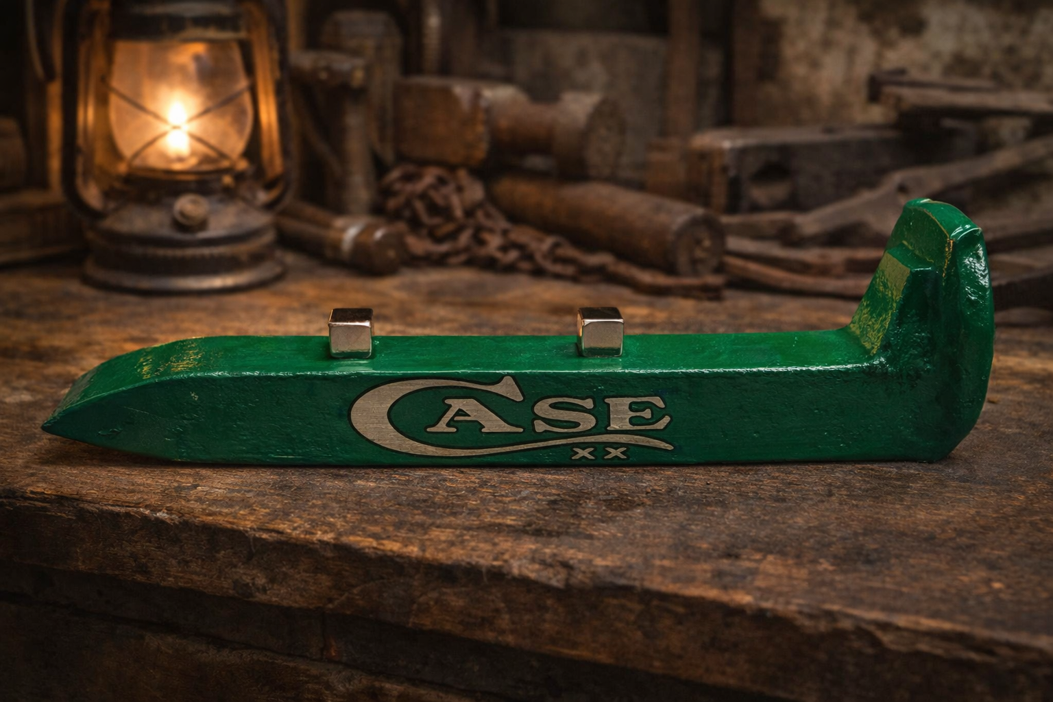 Case XX Green Railroad Spike Knife Display – Magnetic Pocket Knife Stand – Repurposed Railroad Spike
