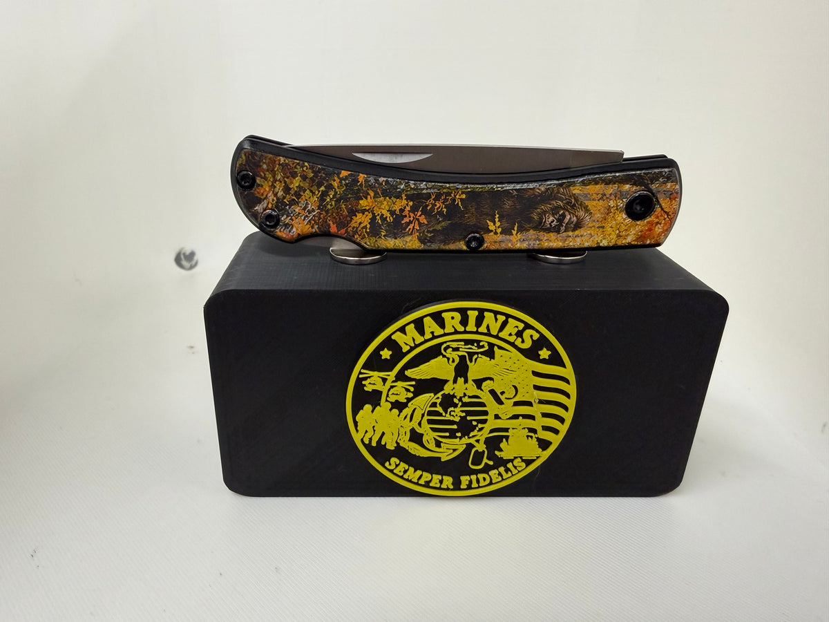 Black & Yellow Marines Magnetic Knife Display Block – Premium 3D Printed Collector Stand