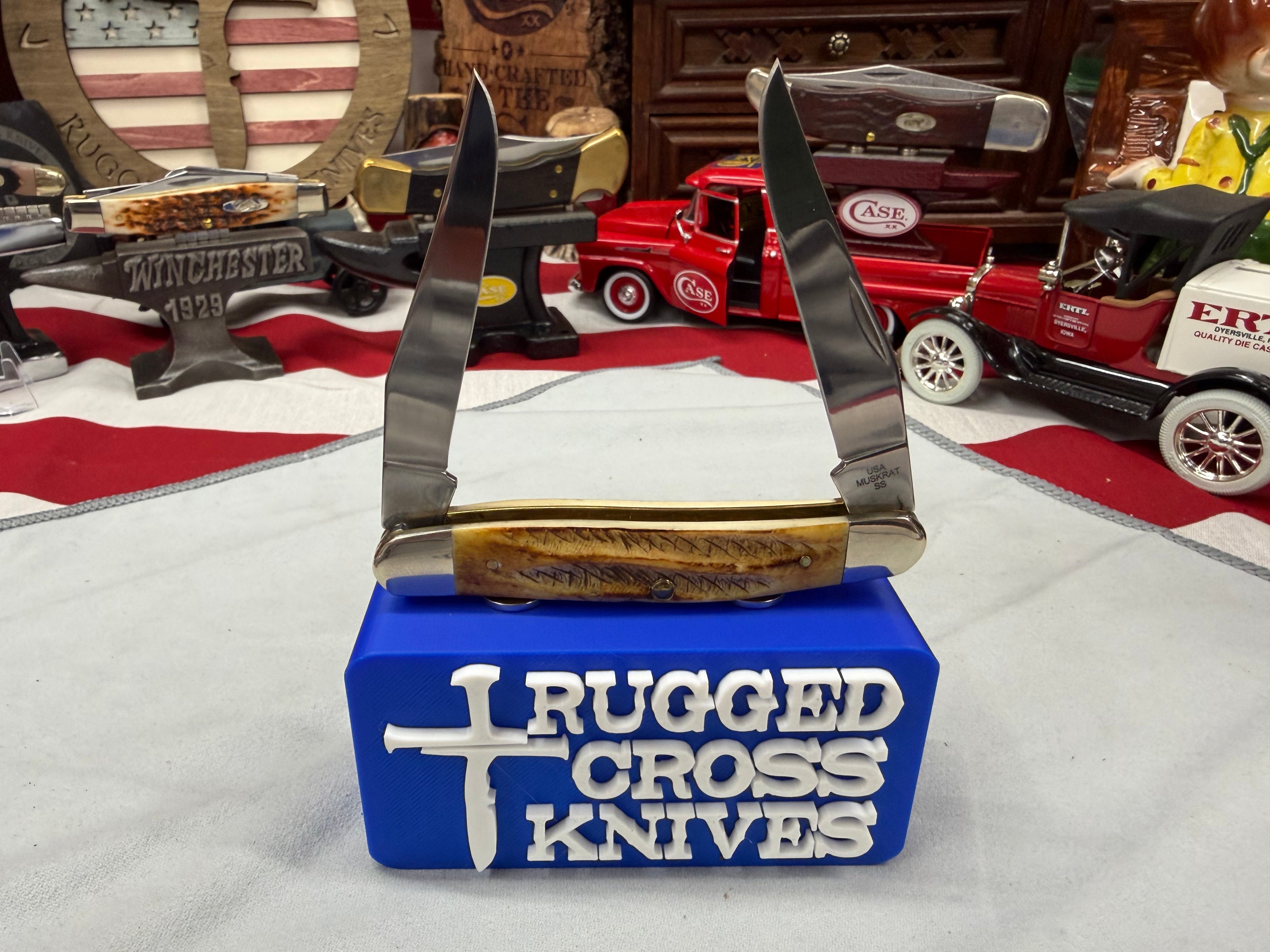 2025 Case XX Muskrat Knife Bonestag Handles Pocket Knife w/ Box USA Stag SS