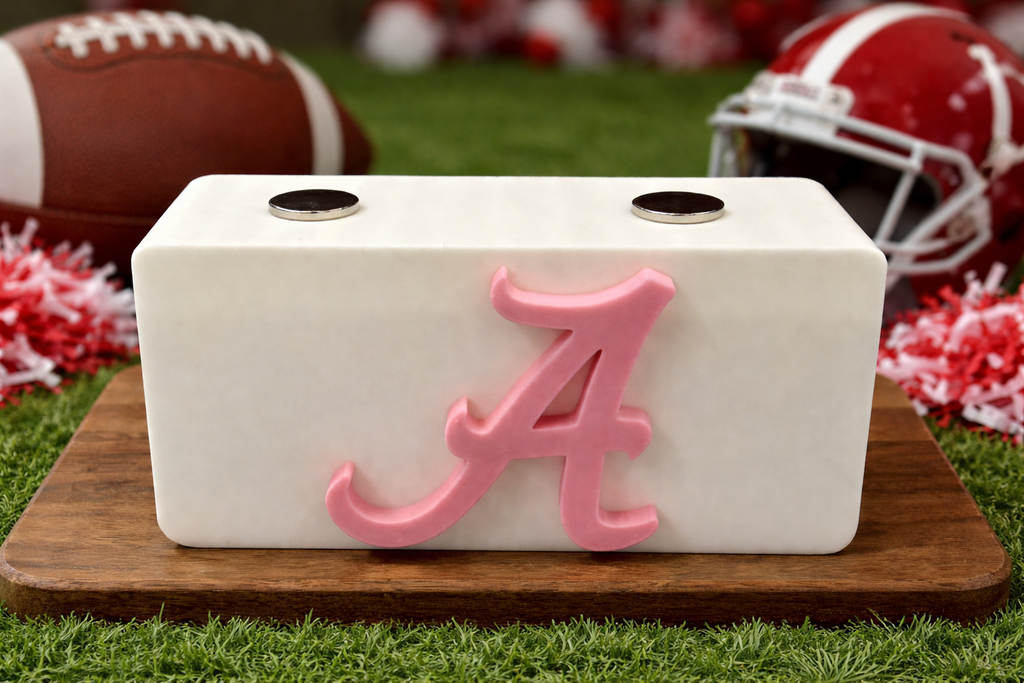 Alabama Crimson Tide Knife Display In White & Pink Magnetic 3D Printed Stand (4” x 2”)