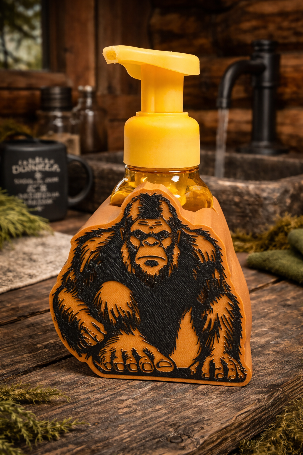 Sasquatch Foaming Soap Dispenser Holder – 3D Printed Rustic Bathroom Decor | Rugged Finds Collection