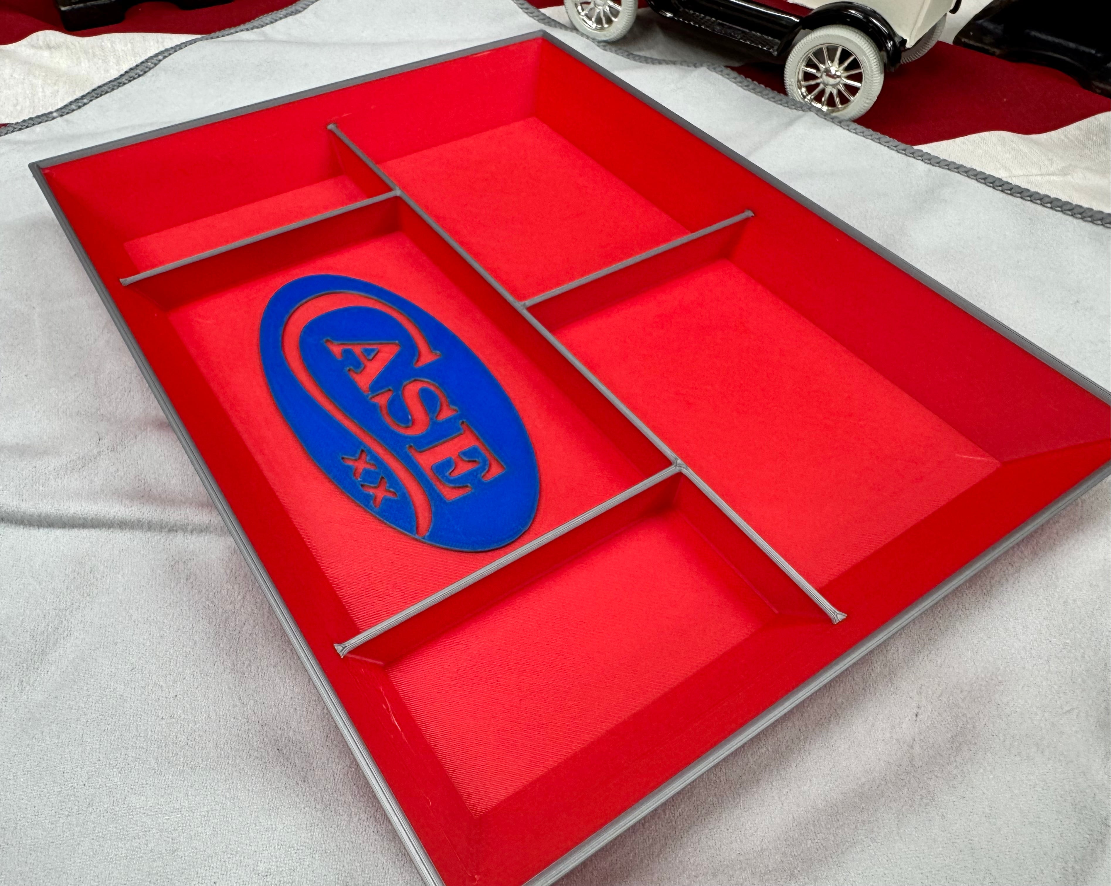 Case XX EDC Dump Tray – 3D Printed Valet Tray Organizer (Red/Blue/Grey) – Knife, Wallet & Pocket Carry Storage – 8x10 Display Tray