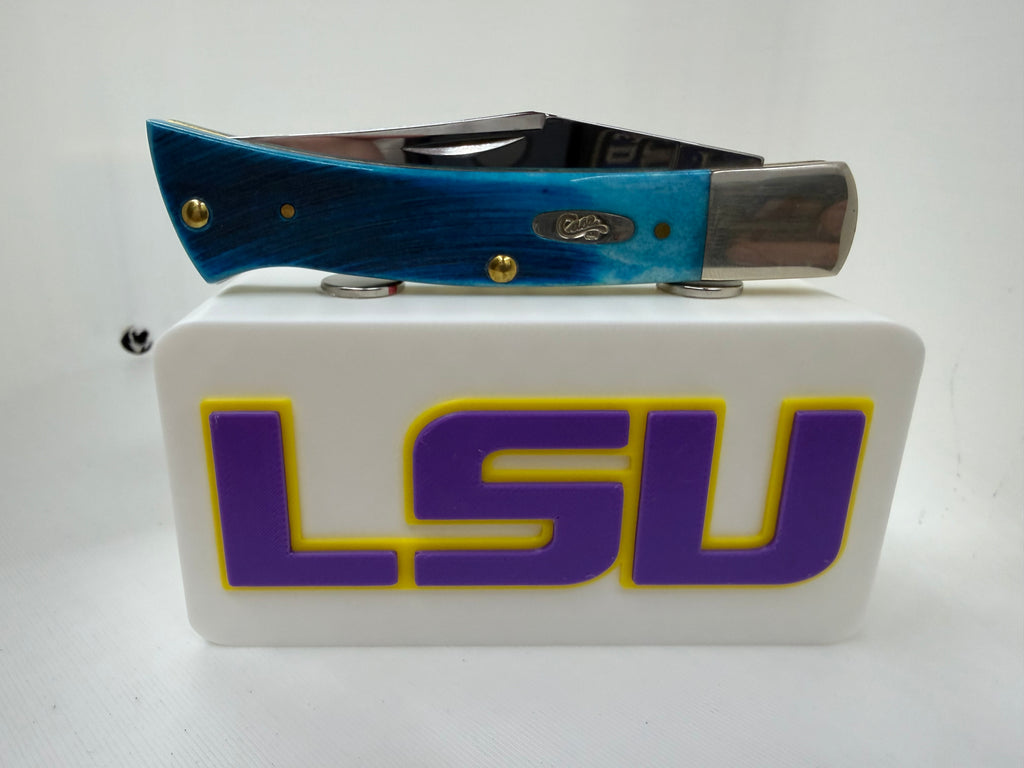 LSU Tigers Magnetic Knife Display Block 3D Printed White with Purple & Gold Pocket Knife Stand