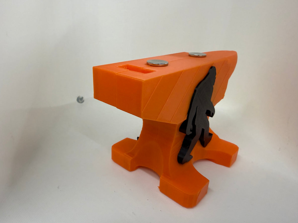 Bigfoot Sasquatch Anvil Magnetic Pocket Knife Display Stand 3D Printed Orange