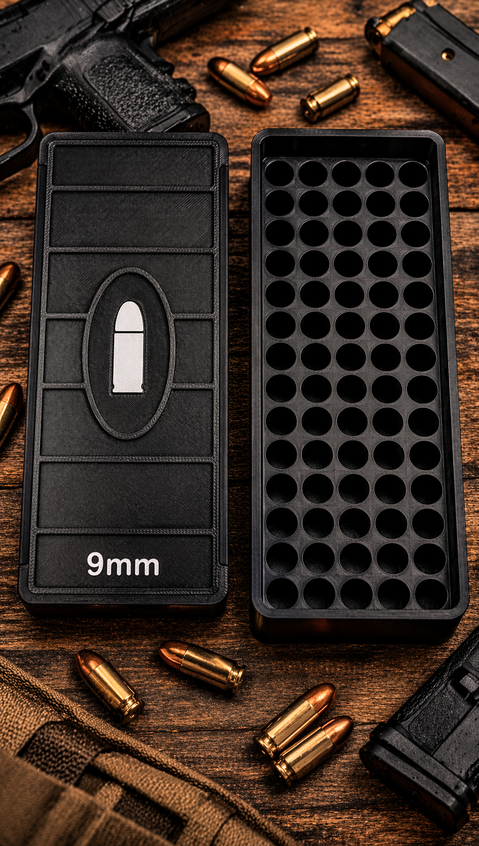52 Round 9mm Ammo Box In Black & White 3D Printed Sliding Lock Case