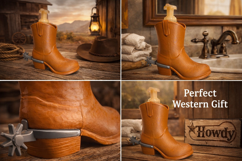 Western Cowboy Boot Soap Holder – Rustic Bathroom Decor Dispenser Holder – Farmhouse Ranch Style Gift