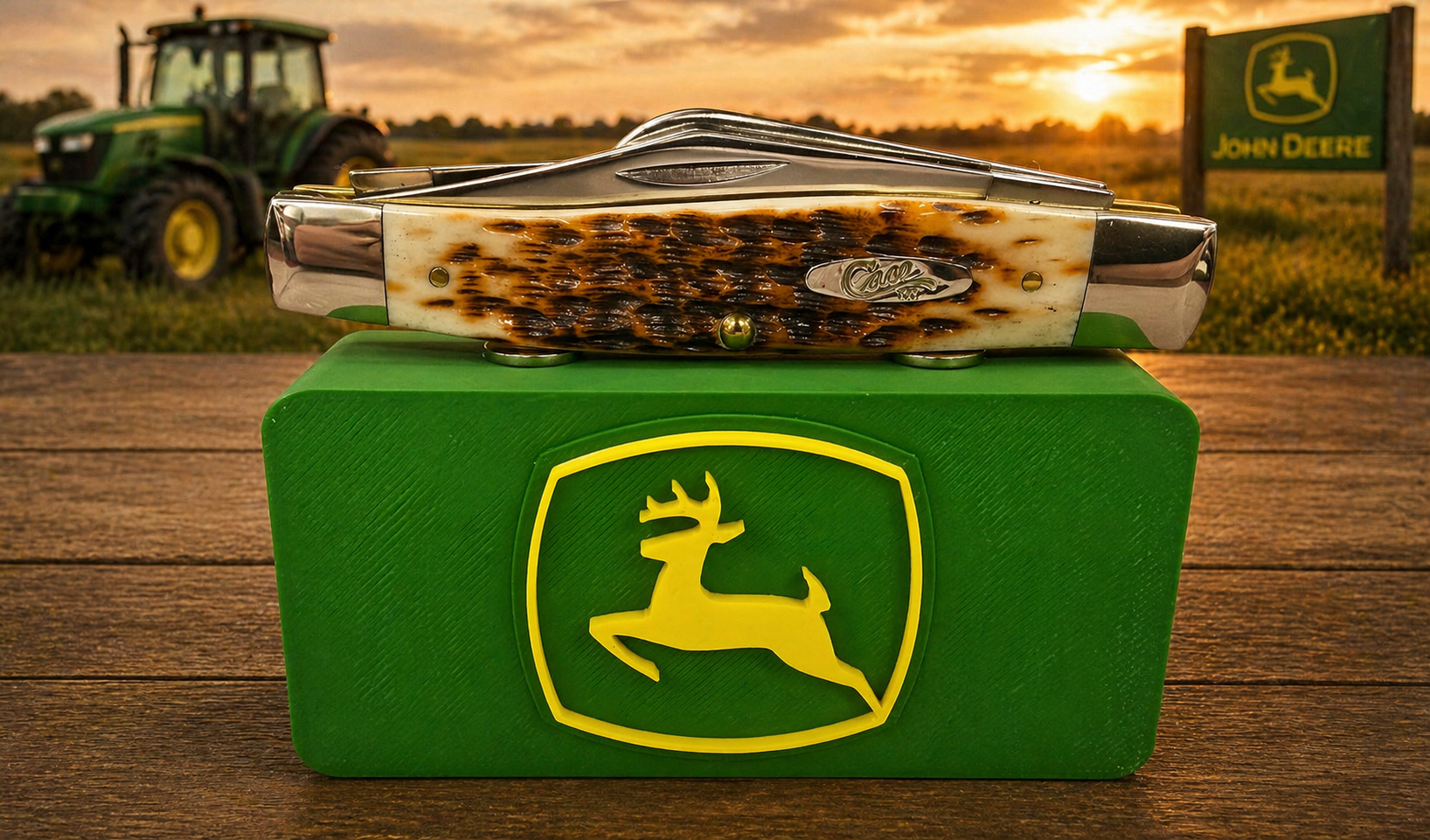 John Deere Green Magnetic Knife Display Stand – 3D Printed EDC Holder (4” x 2” x 1.5”)
