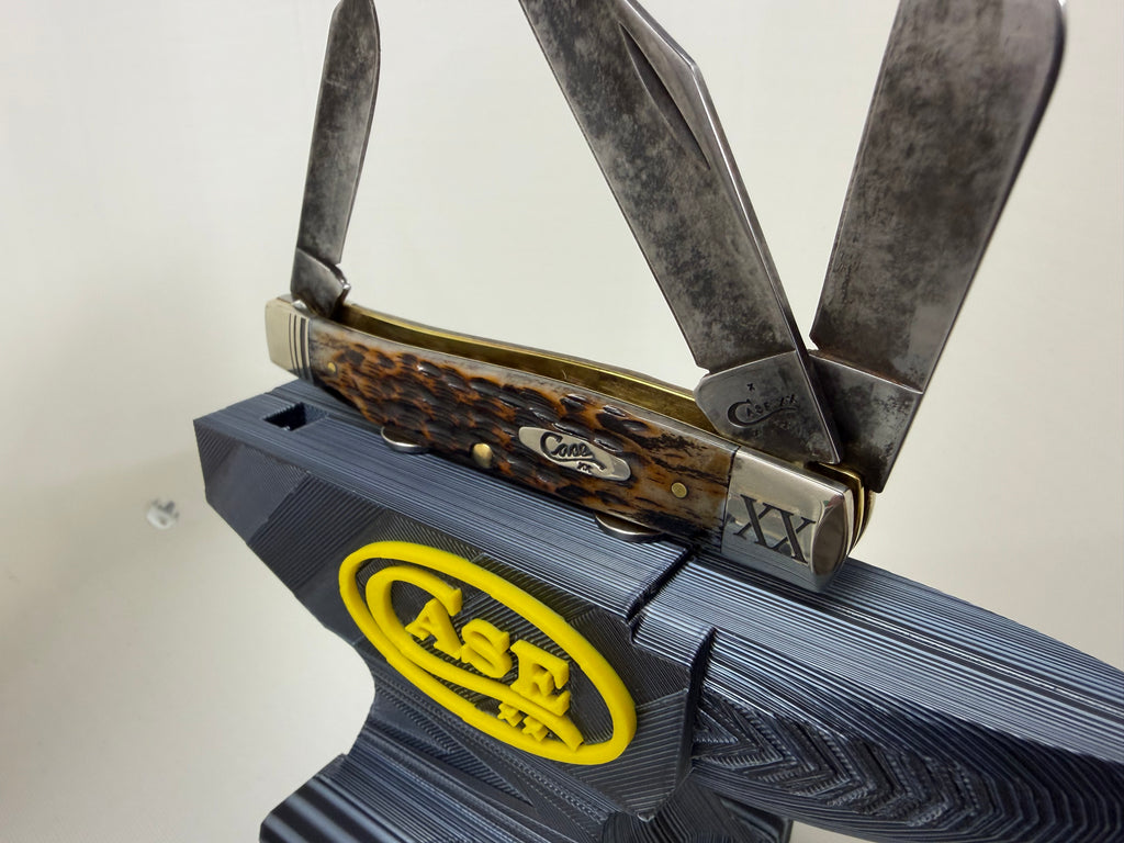 Darkened Case XX Stockman Custom Engraved Knife with 3D Printed Anvil Display