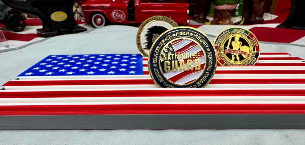 American Flag Challenge Coin Display – 3D Printed Patriotic Coin Holder (5” x 9.5”)