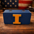 Illinois “I” Magnetic Knife Display – Navy Blue & Orange | 3D Printed EDC Stand (4” x 2”)