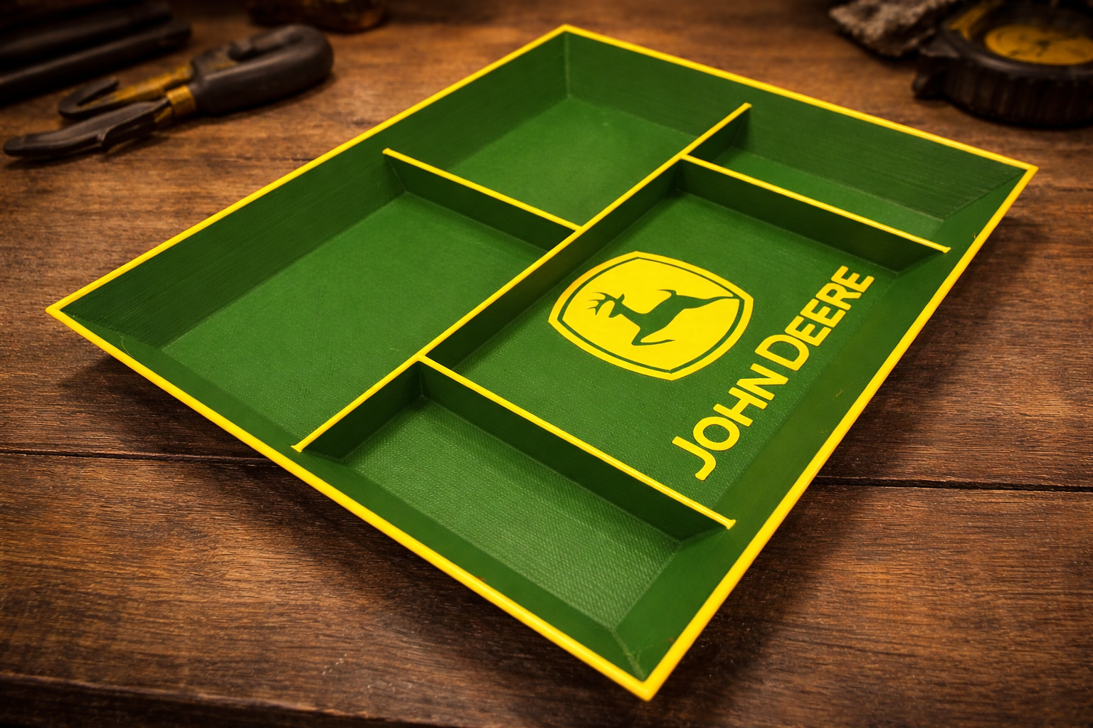 John Deere EDC Dump Tray – Green & Yellow 3D Printed Organizer | 10” x 8” Farmhouse Catch-All