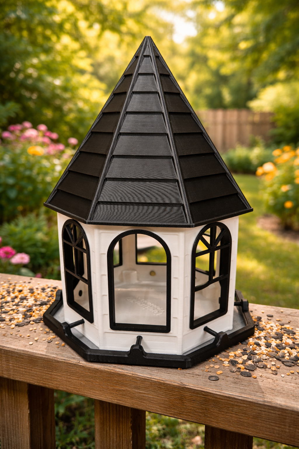 3D Printed Bird Feeder with Mounting Bracket – Black & White Outdoor Feeder | Rugged Finds Collection