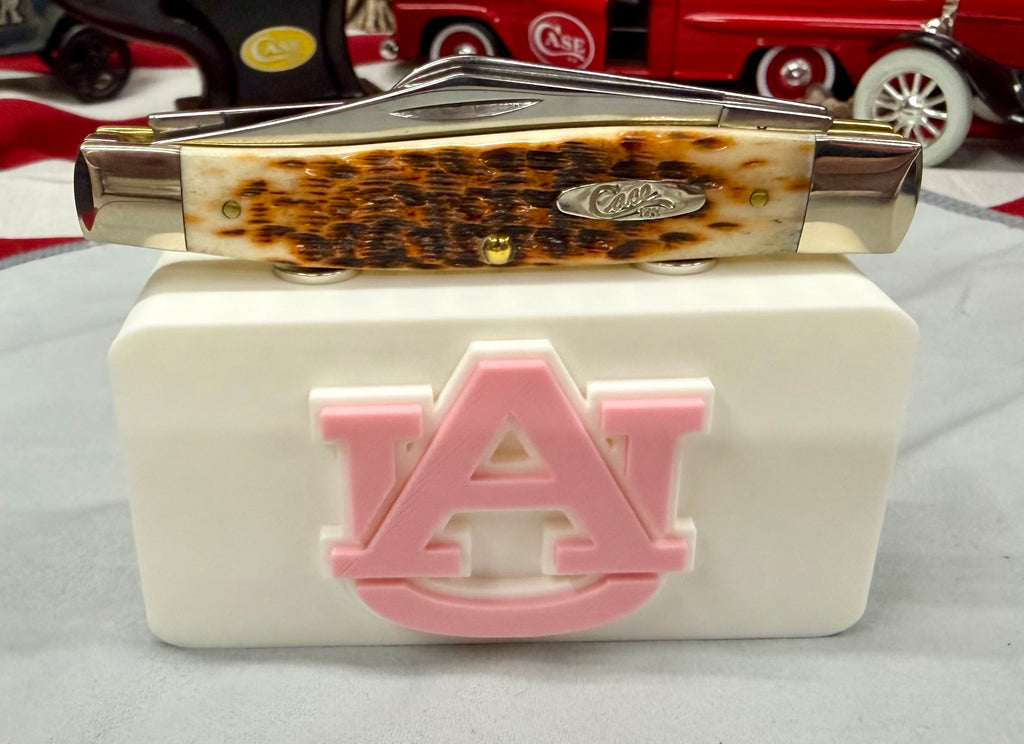 Auburn Tigers Knife Display In White & Pink Magnetic 3D Printed Stand (4” x 2”)