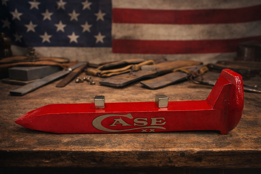 Case XX Railroad Spike Knife Display Stand – Magnetic Pocket Knife Holder – Handcrafted Steel Collector Display