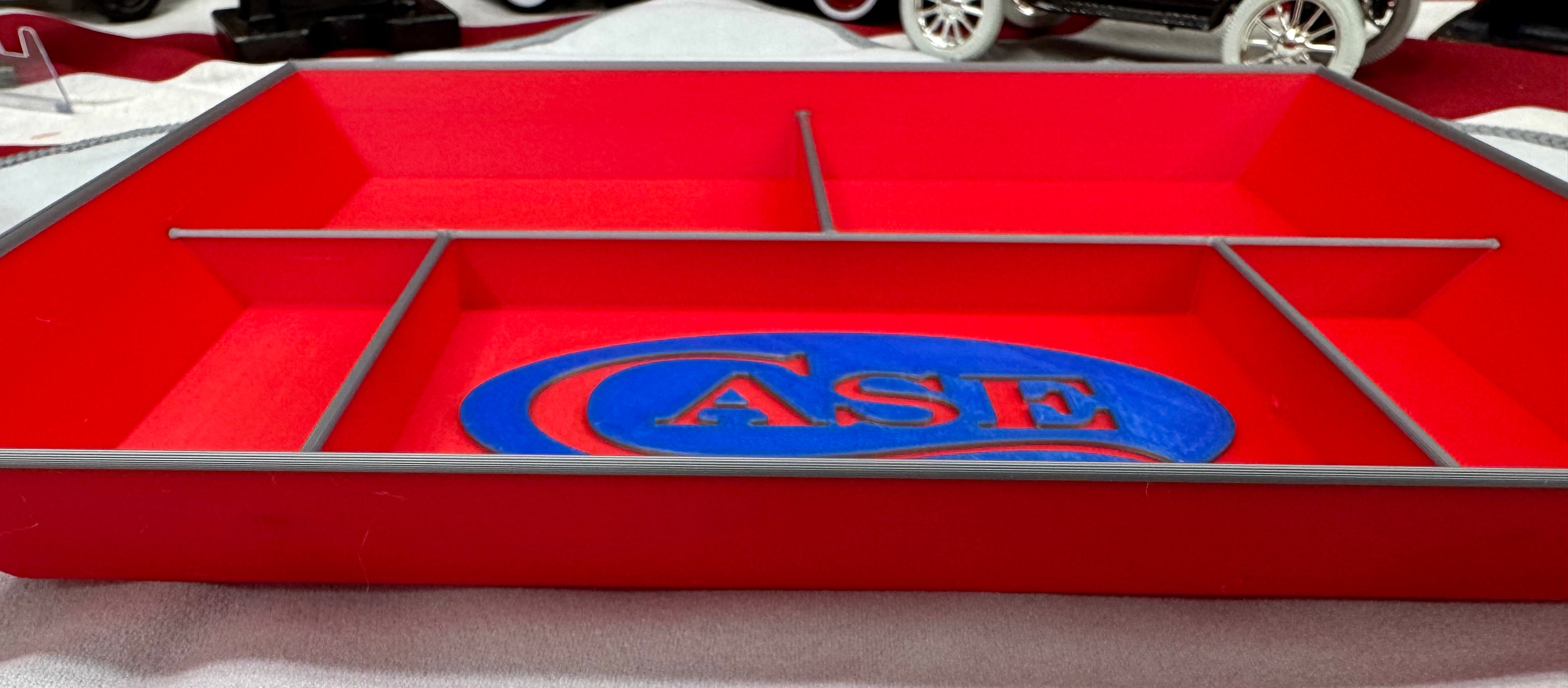 Case XX EDC Dump Tray – 3D Printed Valet Tray Organizer (Red/Blue/Grey) – Knife, Wallet & Pocket Carry Storage – 8x10 Display Tray