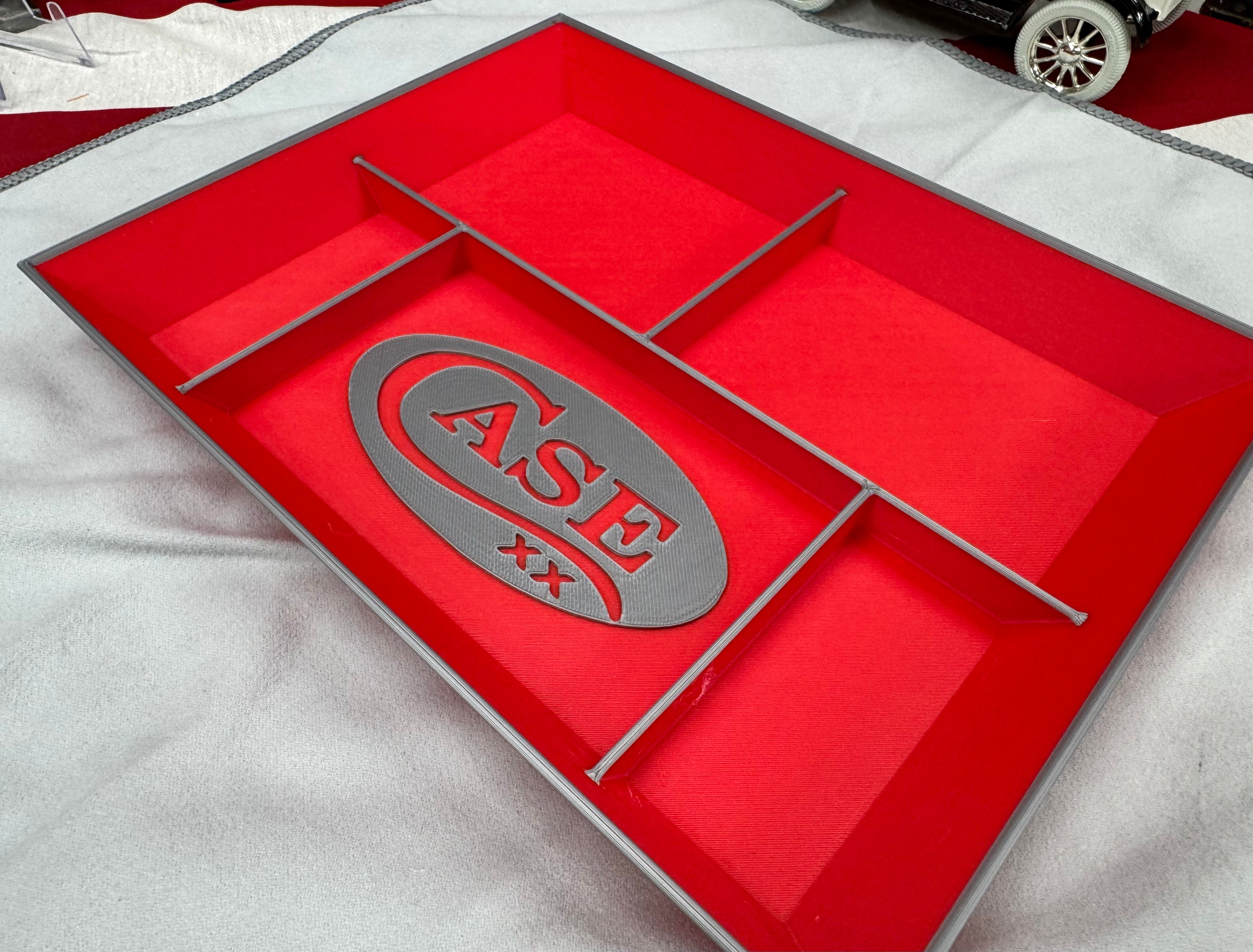 Case XX EDC Dump Tray – Red & Grey 3D Printed Valet Tray Organizer – Knife, Wallet & Pocket Carry Storage – 8x10 Tray