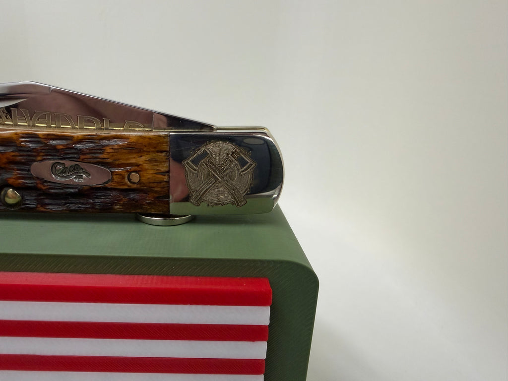 2026 Case XX Axe Handle – Custom Dark Amber Bone – Crossed Axe Edition