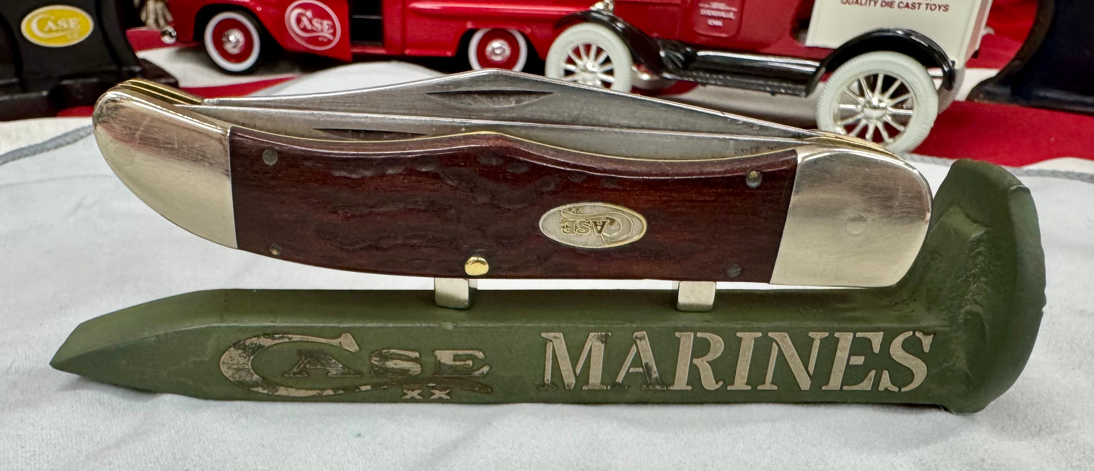 US Marines Railroad Spike Knife Display – OD Green Case XX Engraved Stand w/ Magnetic Holder – Authentic Retired Alabama Rail Spike