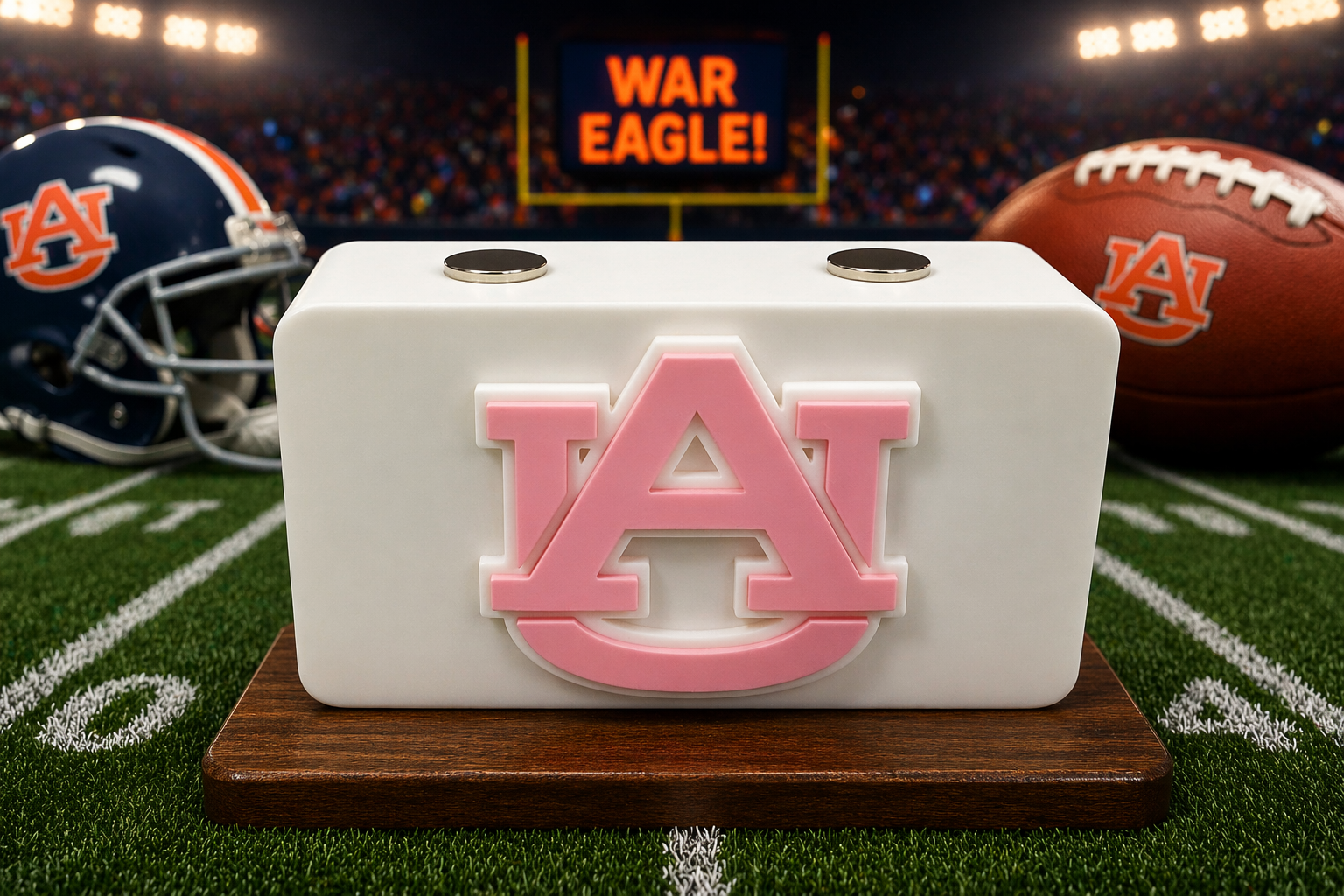 Auburn Tigers Knife Display In White & Pink Magnetic 3D Printed Stand (4” x 2”)