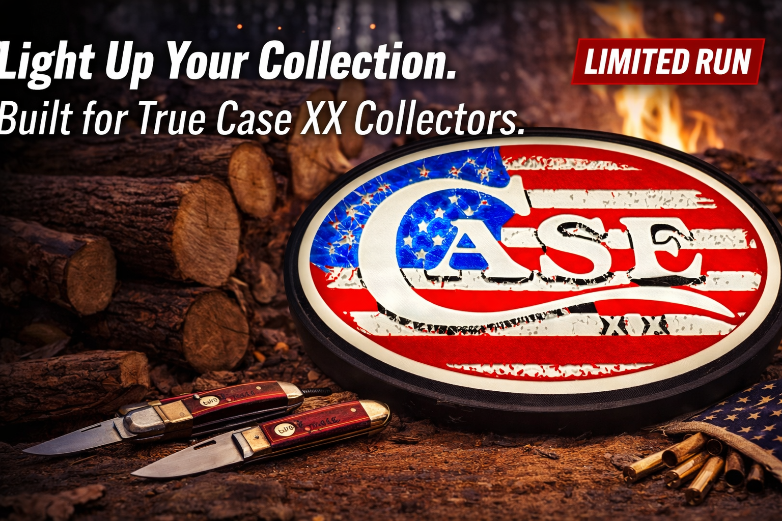 Limited Run Case XX American Flag Light Box – 3D Printed LED Knife Display Sign (10x6x1 1/2)
