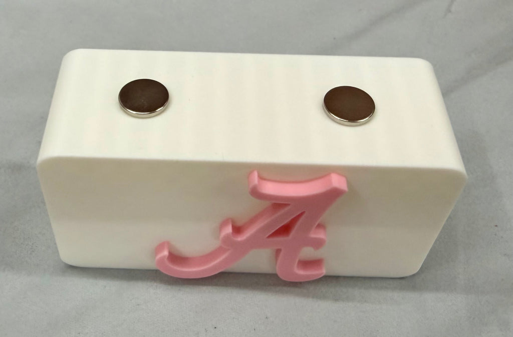 Alabama Crimson Tide Knife Display In White & Pink Magnetic 3D Printed Stand (4” x 2”)