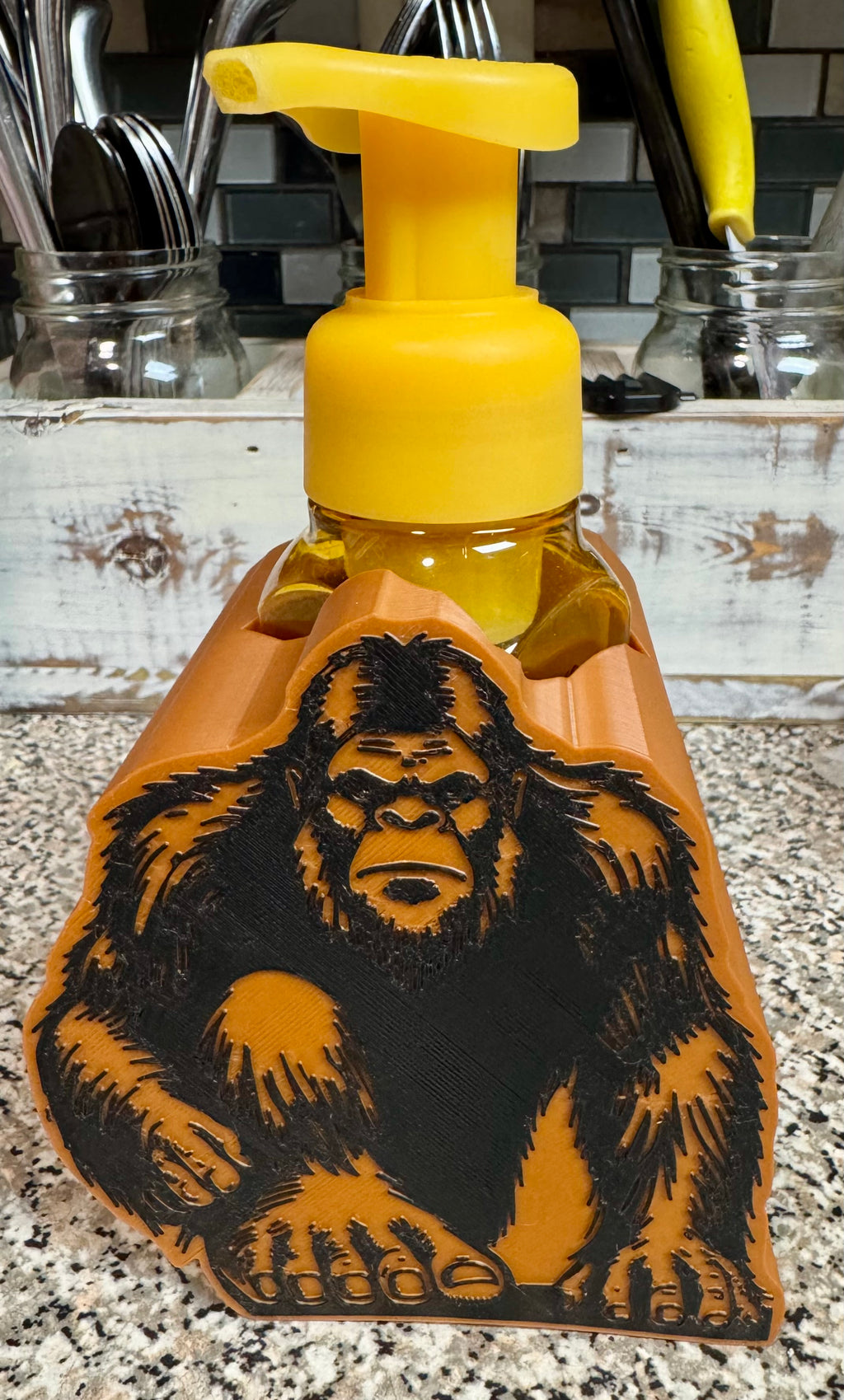 Sasquatch Foaming Soap Dispenser Holder – 3D Printed Rustic Bathroom Decor | Rugged Finds Collection