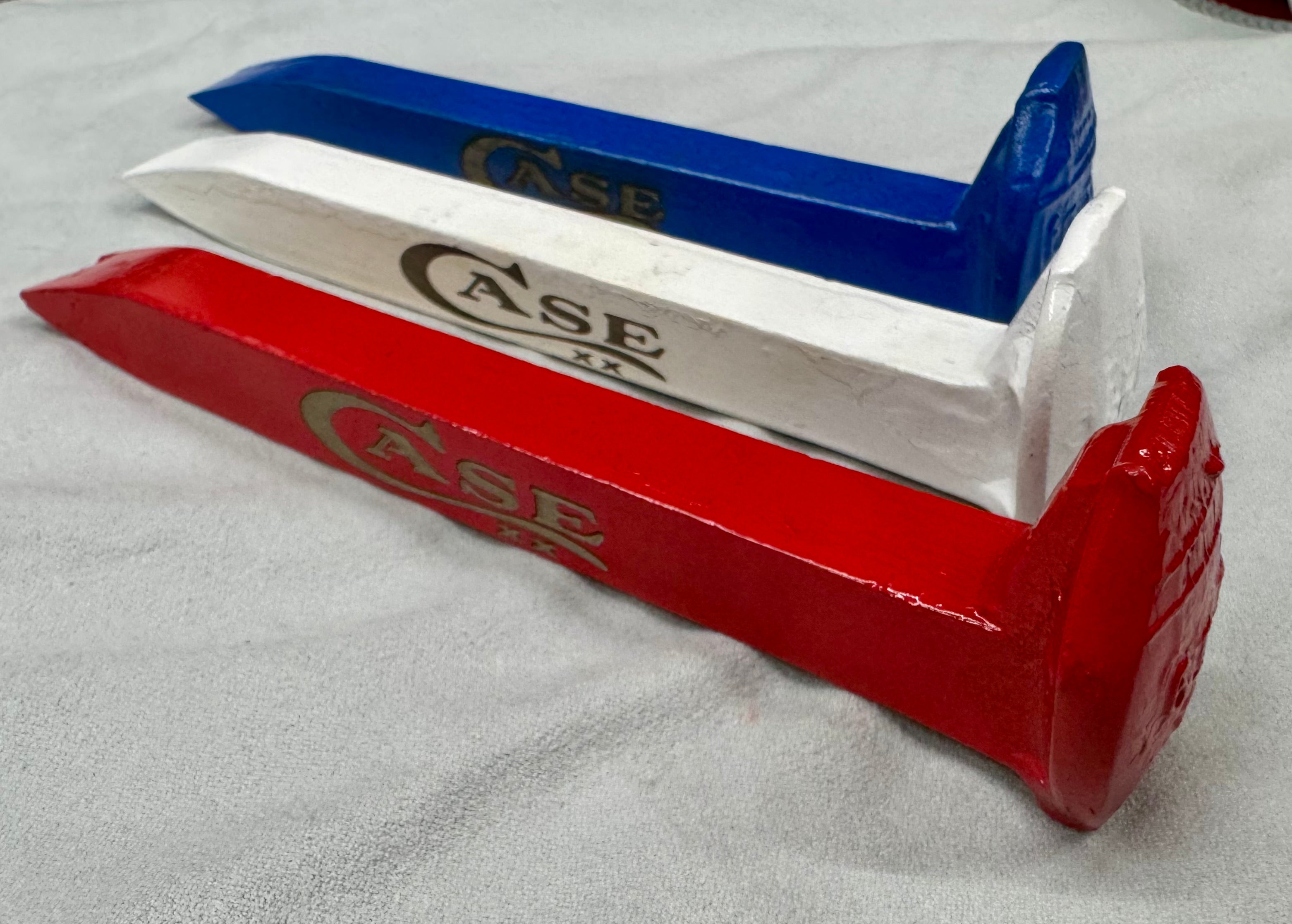 Case XX Railroad Spike Knife Display Set – Red White & Blue Patriotic EDC Holders with Magnetic Retention – Repurposed Alabama Rail Spikes (3 Piece Set)